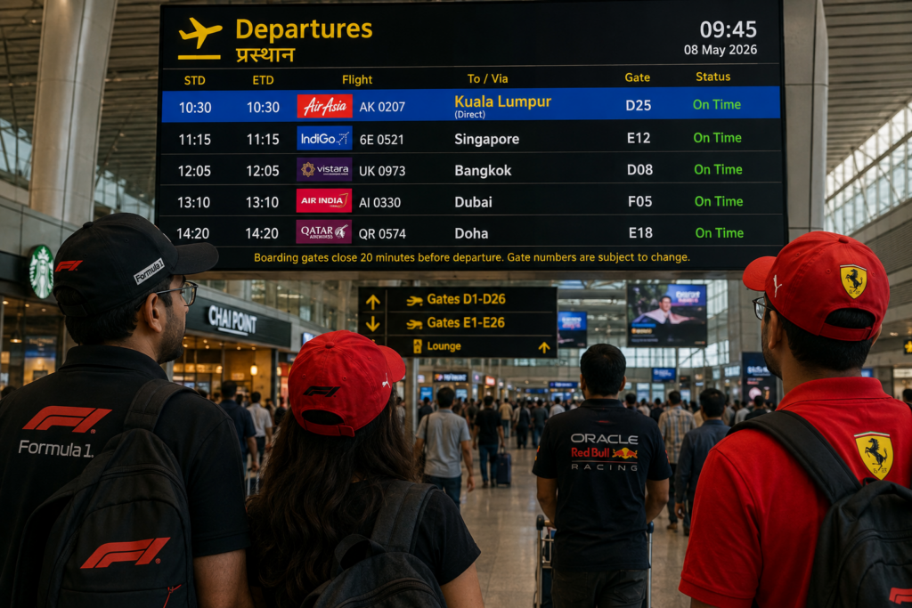 Direct flight departure board to Kuala Lumpur from India