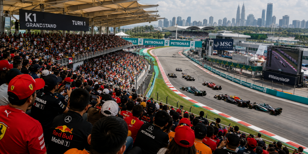 K1 Grandstand at Sepang Turn 1 overtaking zone during F1 race