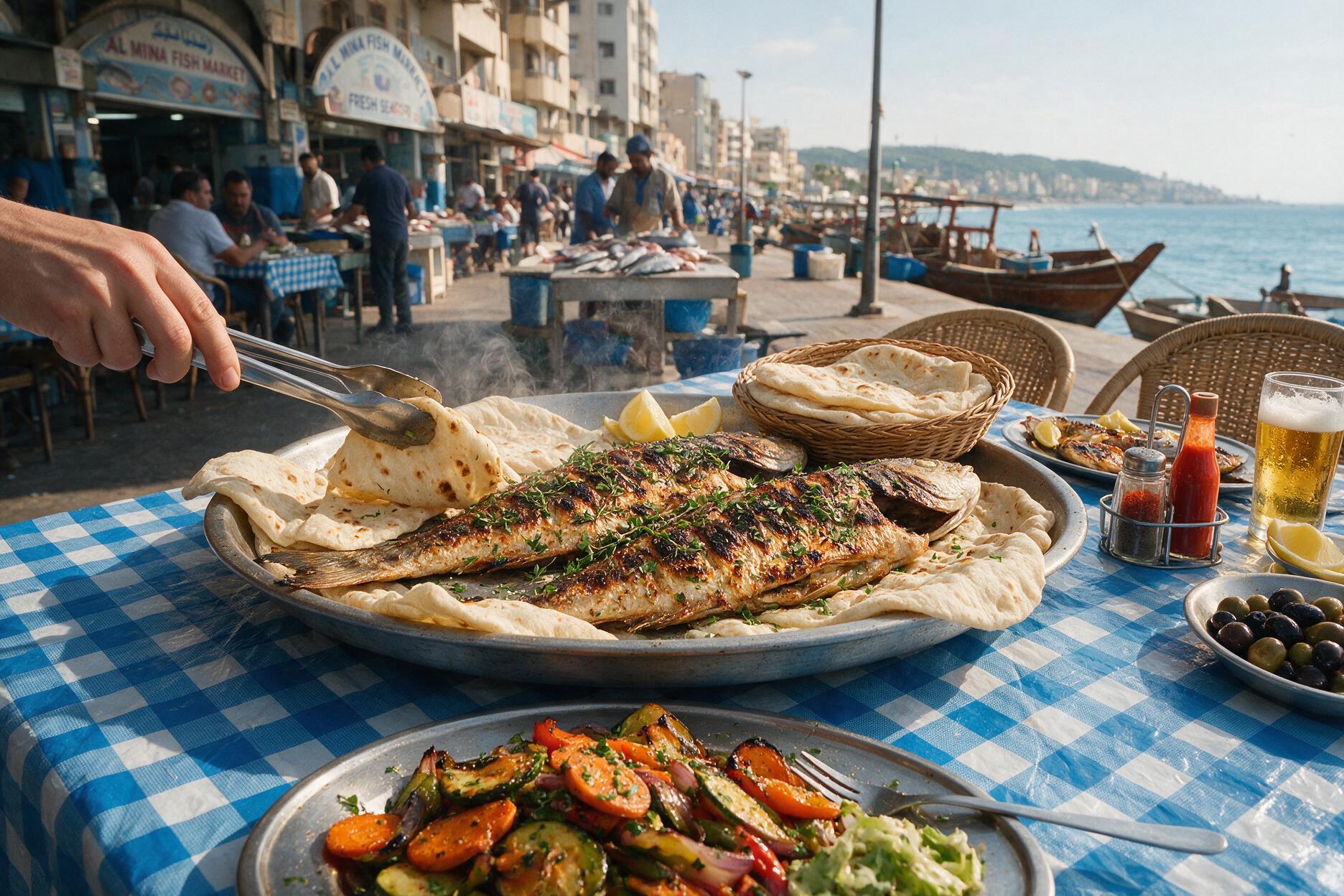 Grilled seafood at Al Mina fish market Abu Dhabi