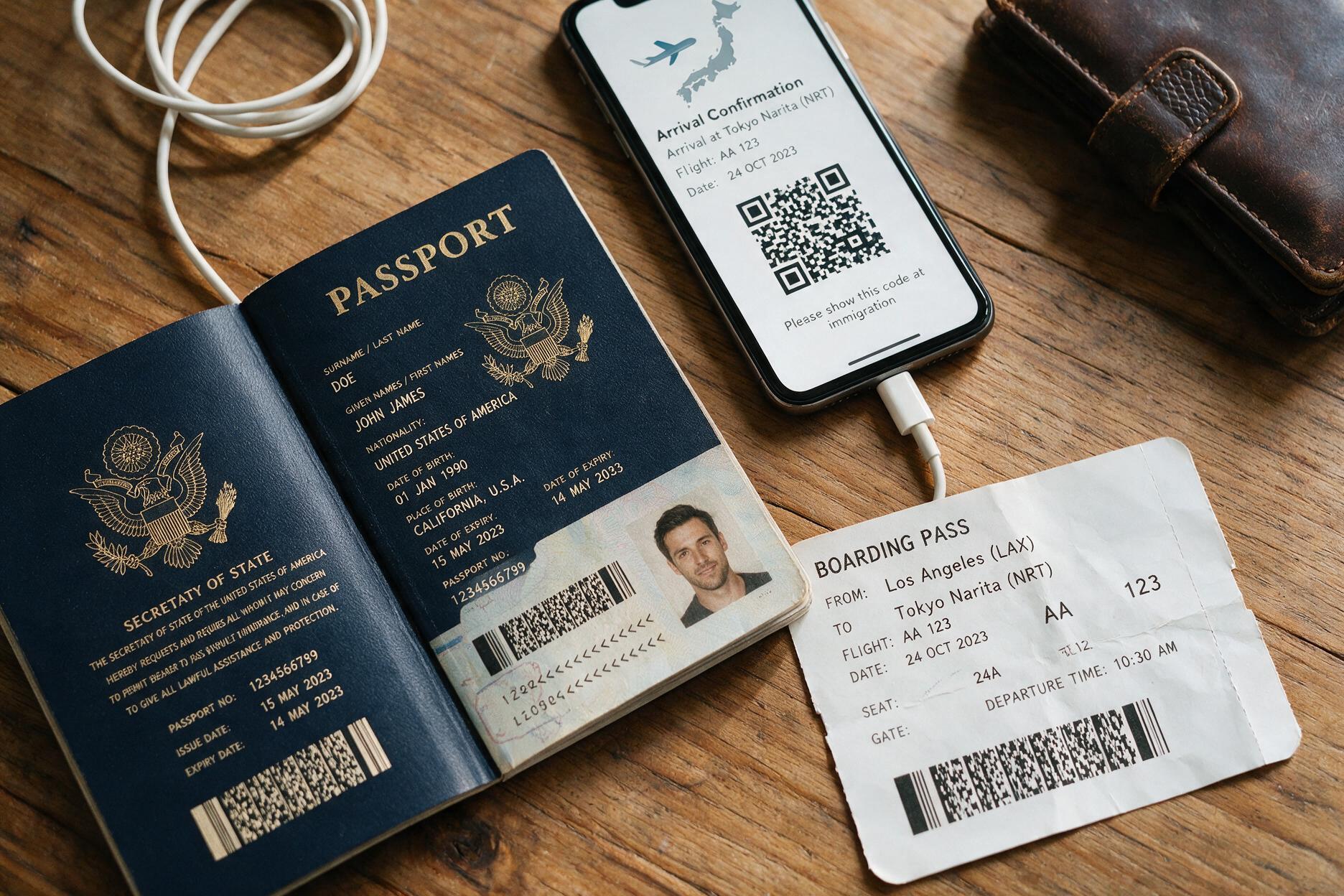 Passport, e-VoA QR code and travel documents for Bali entry 2026