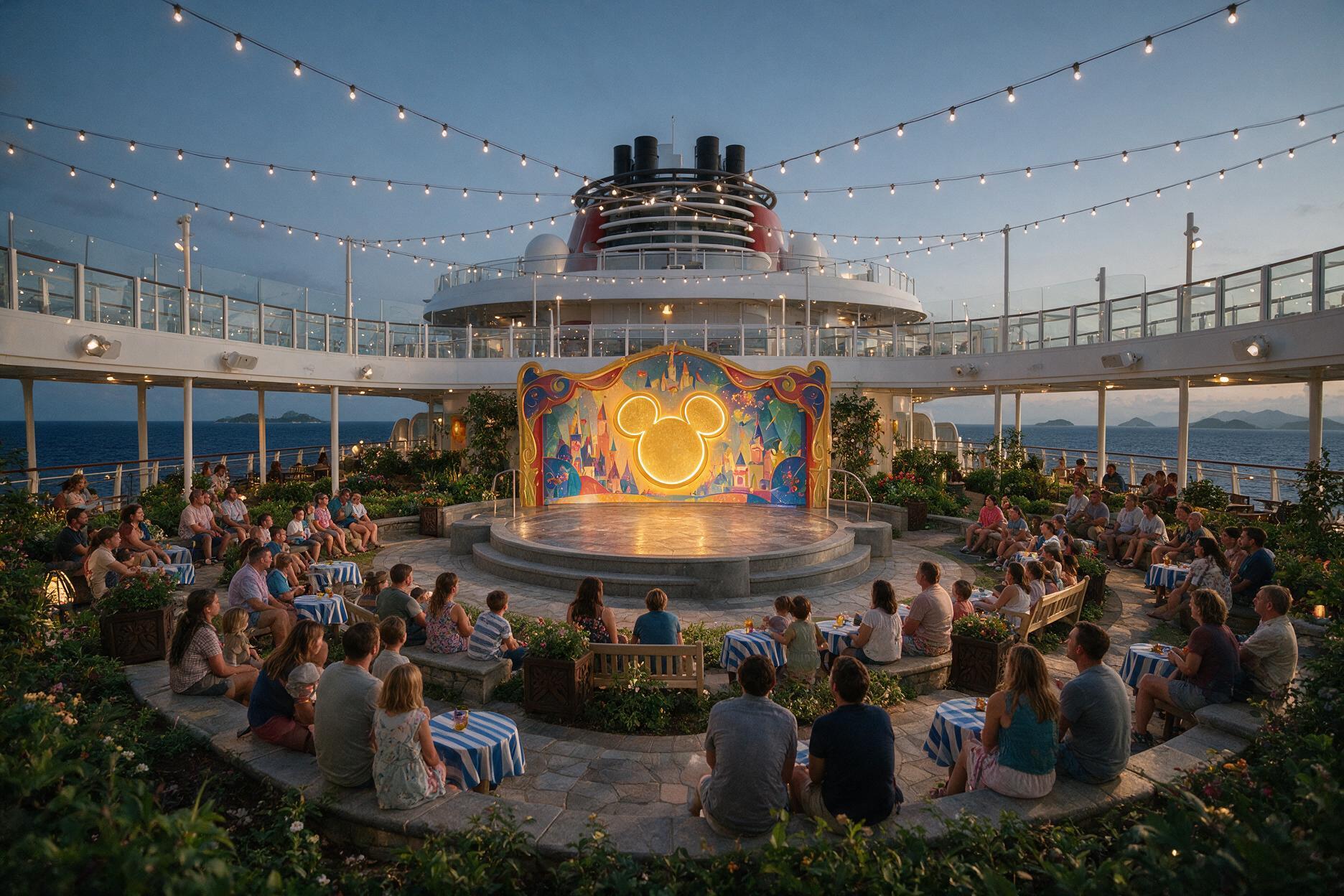 Disney Imagination Garden open-air courtyard aboard Disney Adventure cruise ship