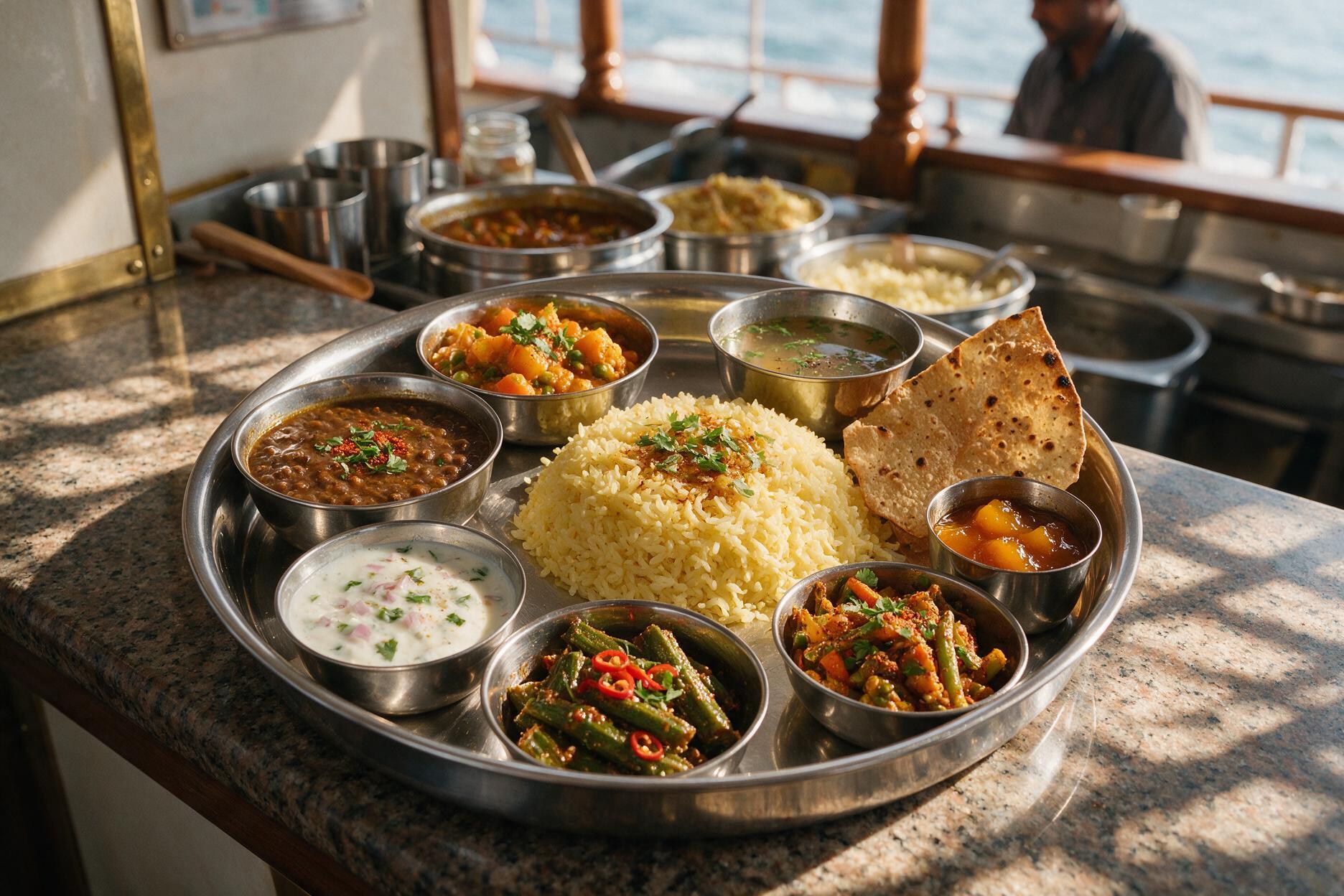 Vegetarian Indian food plate from Mowgli's Eatery aboard Disney Adventure