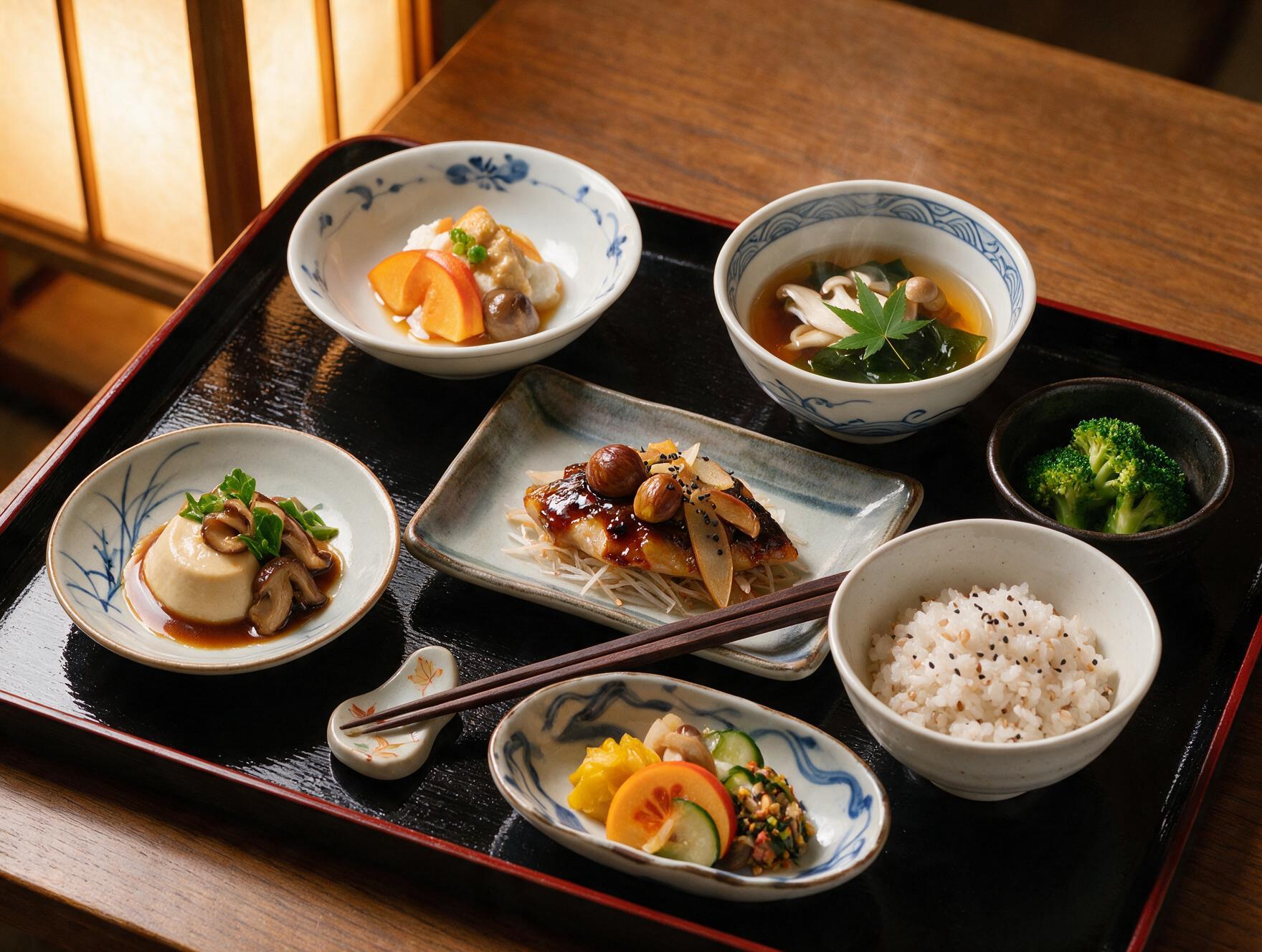Seasonal kaiseki dinner course featuring autumn ingredients in Kyoto