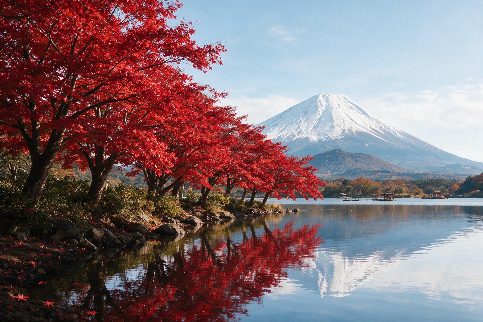 Mount Fuji seen from the Kawaguchiko Momiji Corridor autumn foliage festival