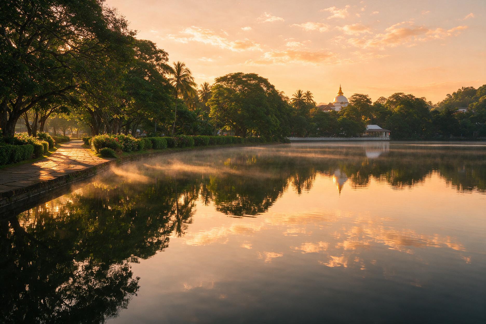 Kandy Lake at sunrise, Sri Lanka