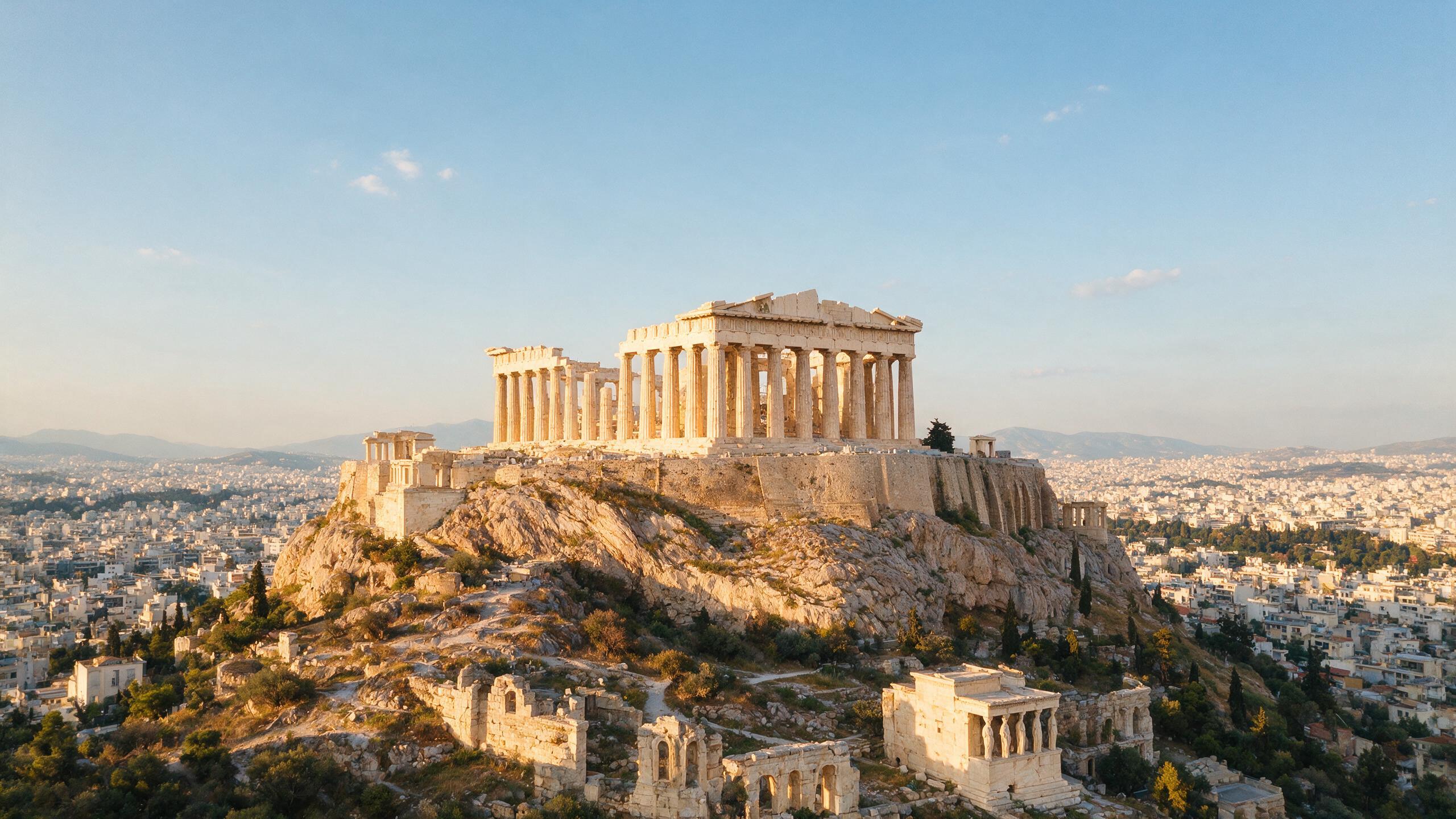 The Parthenon on the Acropolis of Athens lit by early morning sunlight