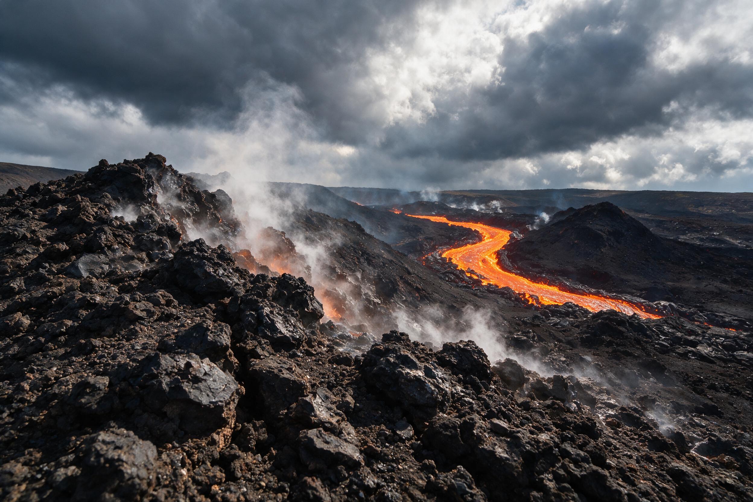 Active lava flow at Piton de la Fournaise volcano on Réunion Island