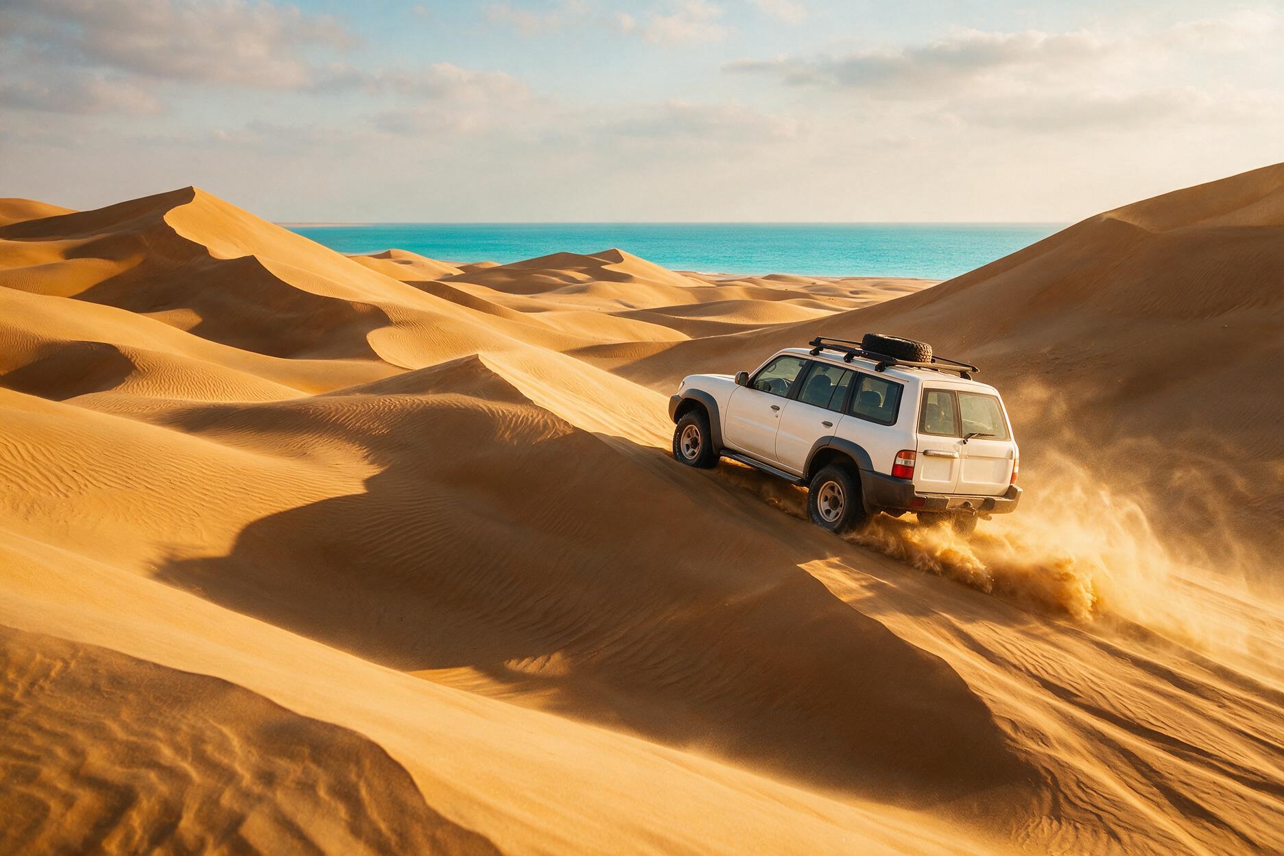 Dune bashing 4x4 tour at Khor Al Adaid Inland Sea desert safari near Doha
