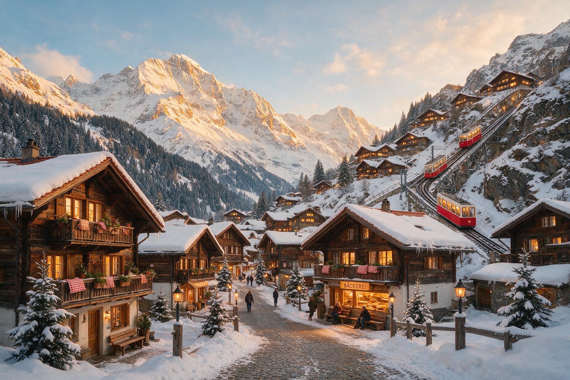 Swiss Alpine village in winter, Switzerland Europe trip itinerary