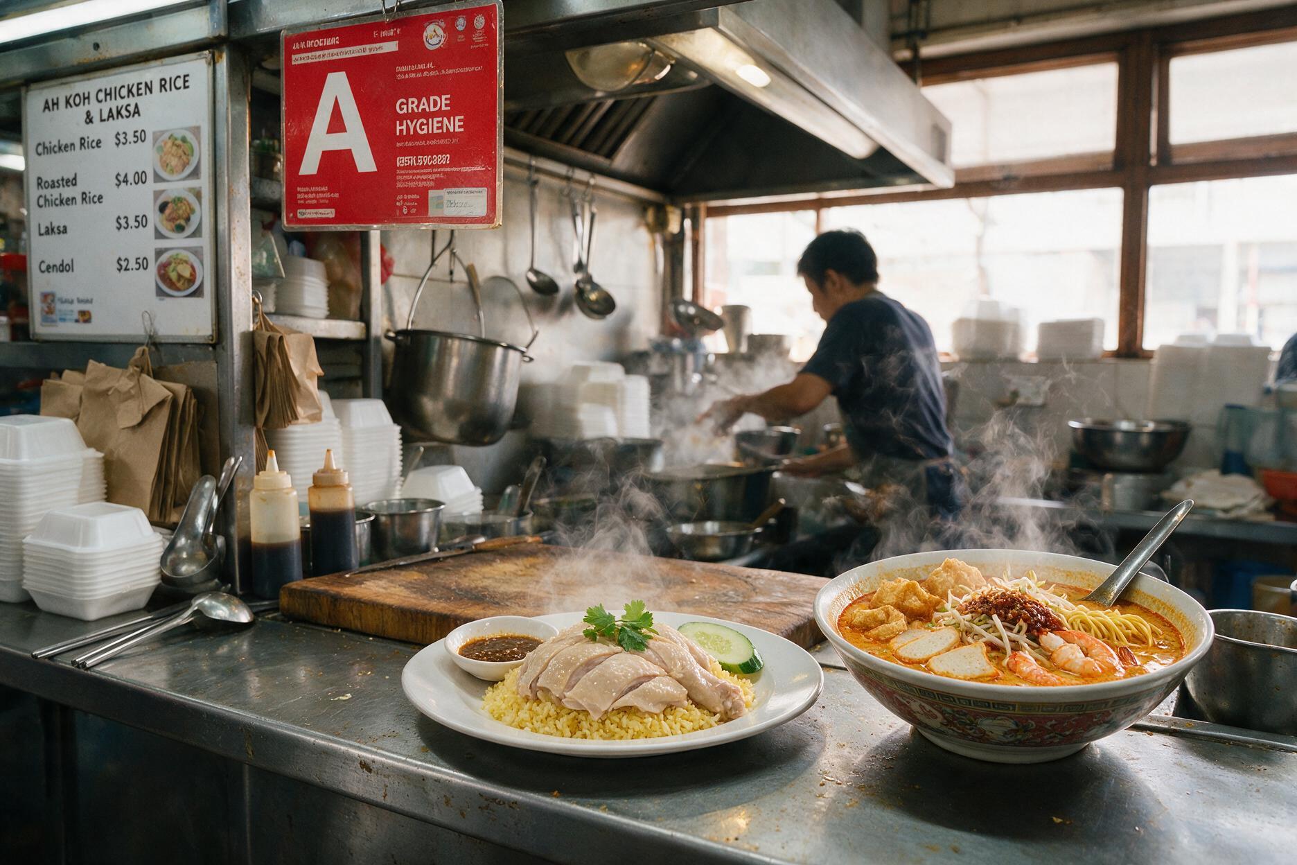 Singapore hawker centre chicken rice and laksa