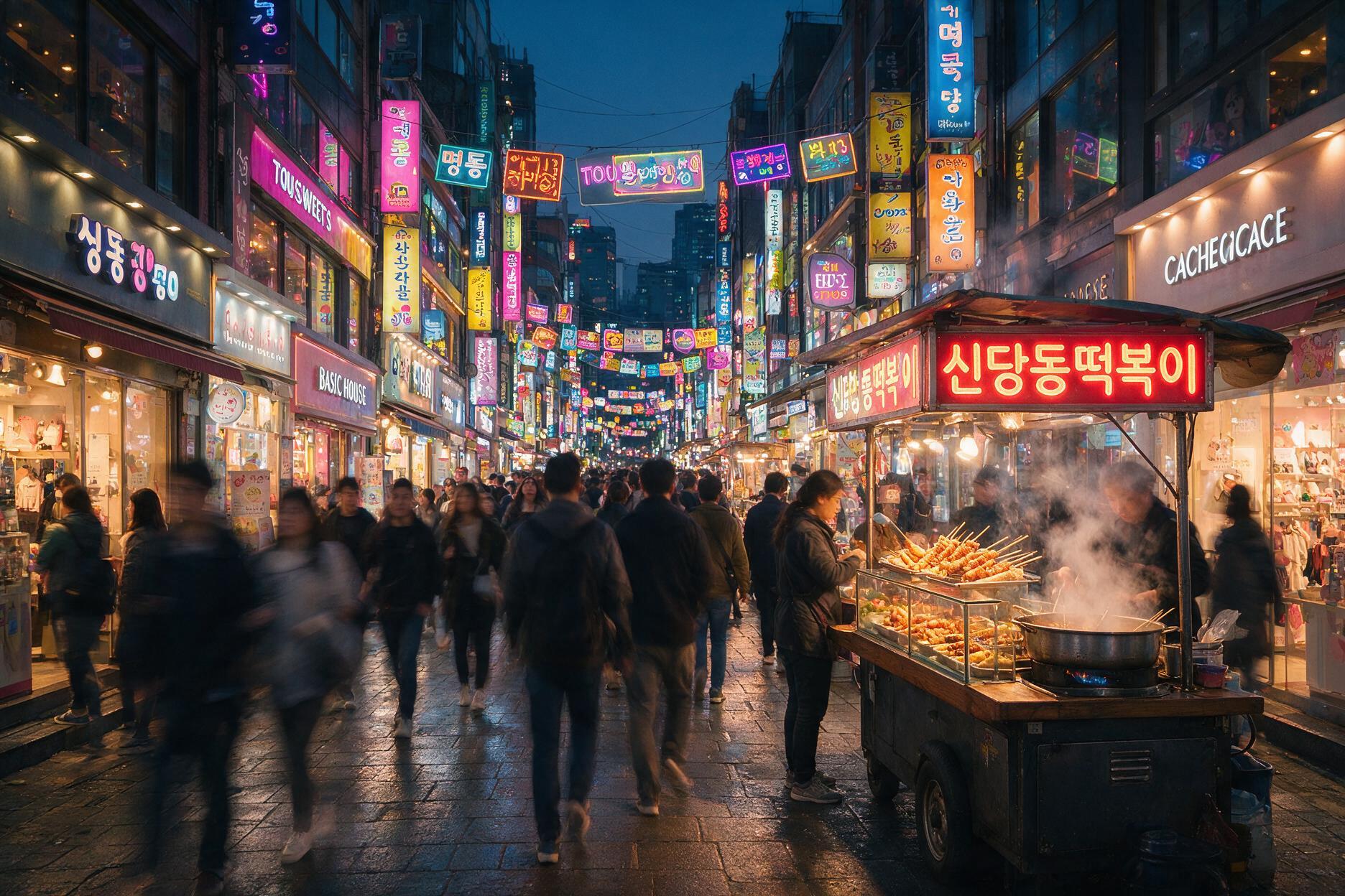Myeongdong Seoul street food evening