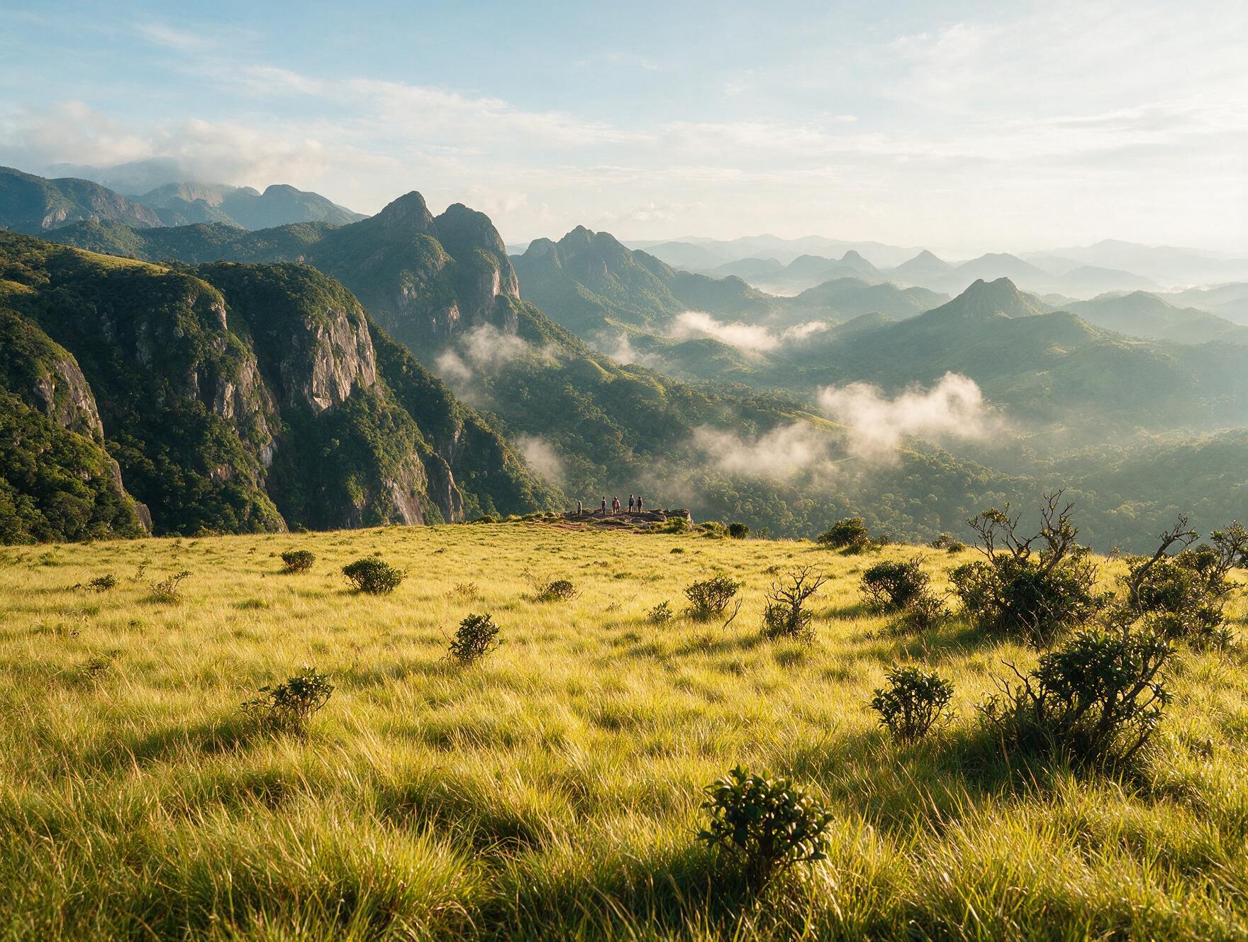 Pitawala Pathana grassland plateau and cliff viewpoint in the Knuckles range, Sri Lanka