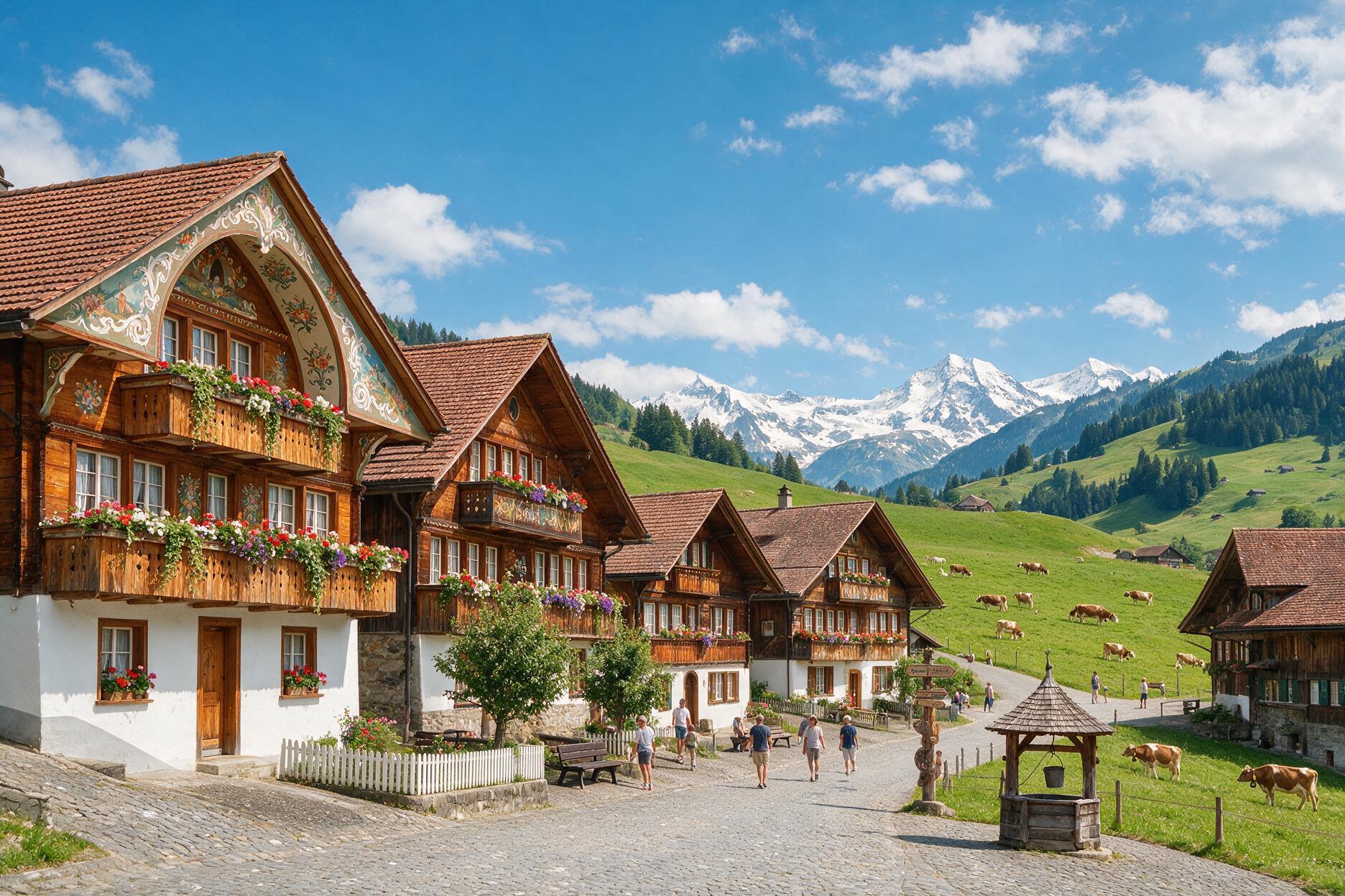 Traditional painted farmhouses in Appenzell, Switzerland