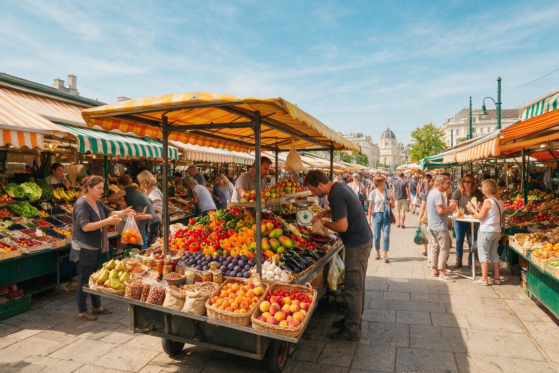 Colorful market stalls at Vienna's Naschmarkt