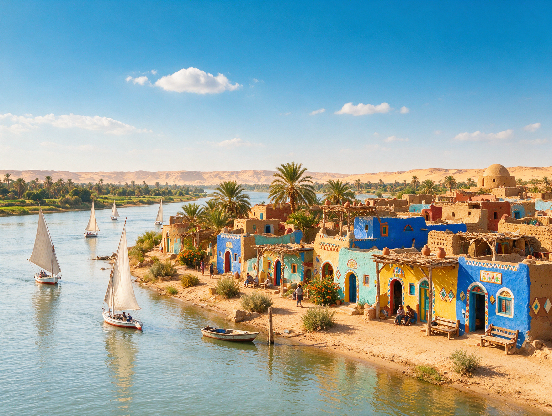 Colorfully painted houses in a Nubian village near Aswan