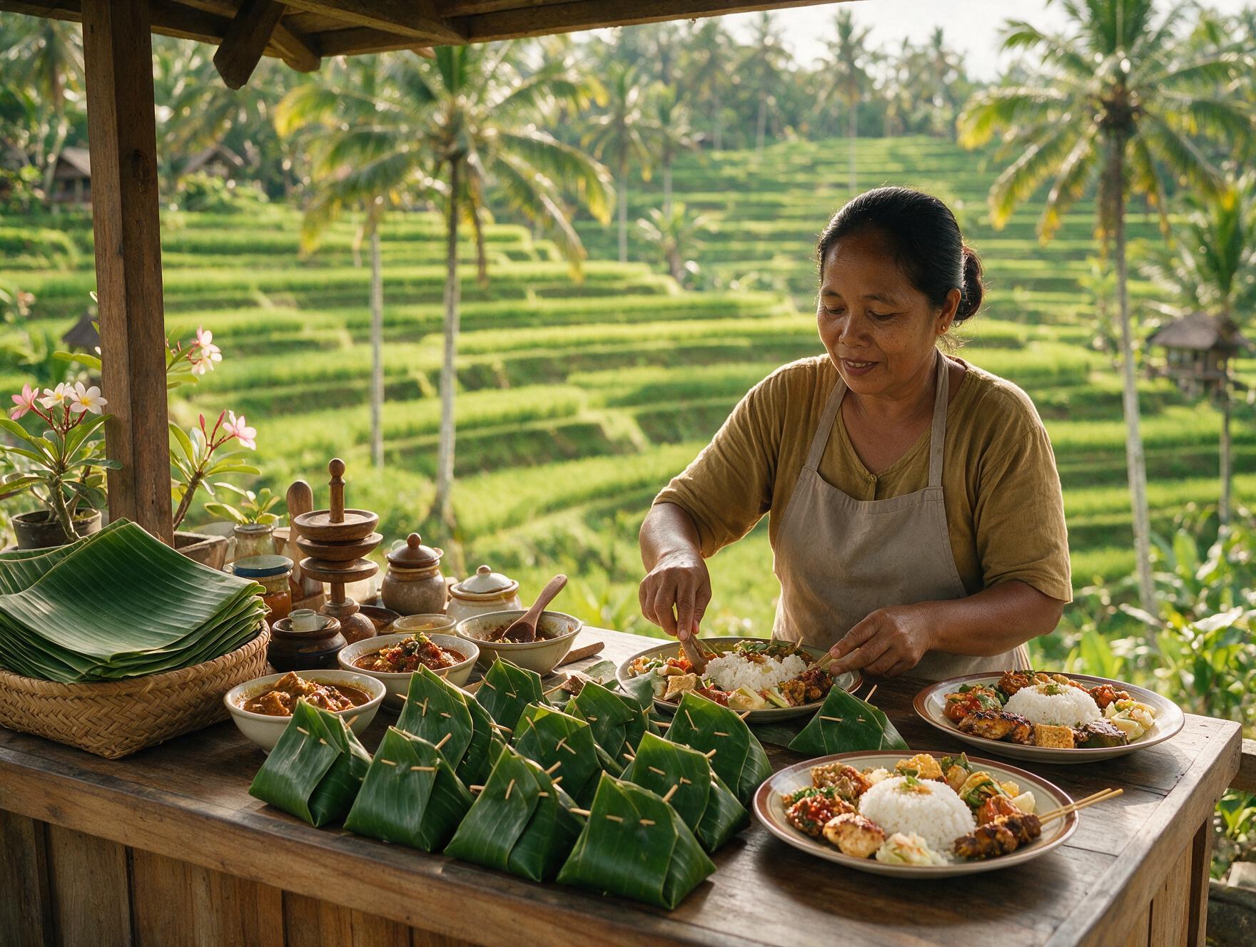 Family-run Balinese warung serving nasi campur near the Sidemen rice terraces