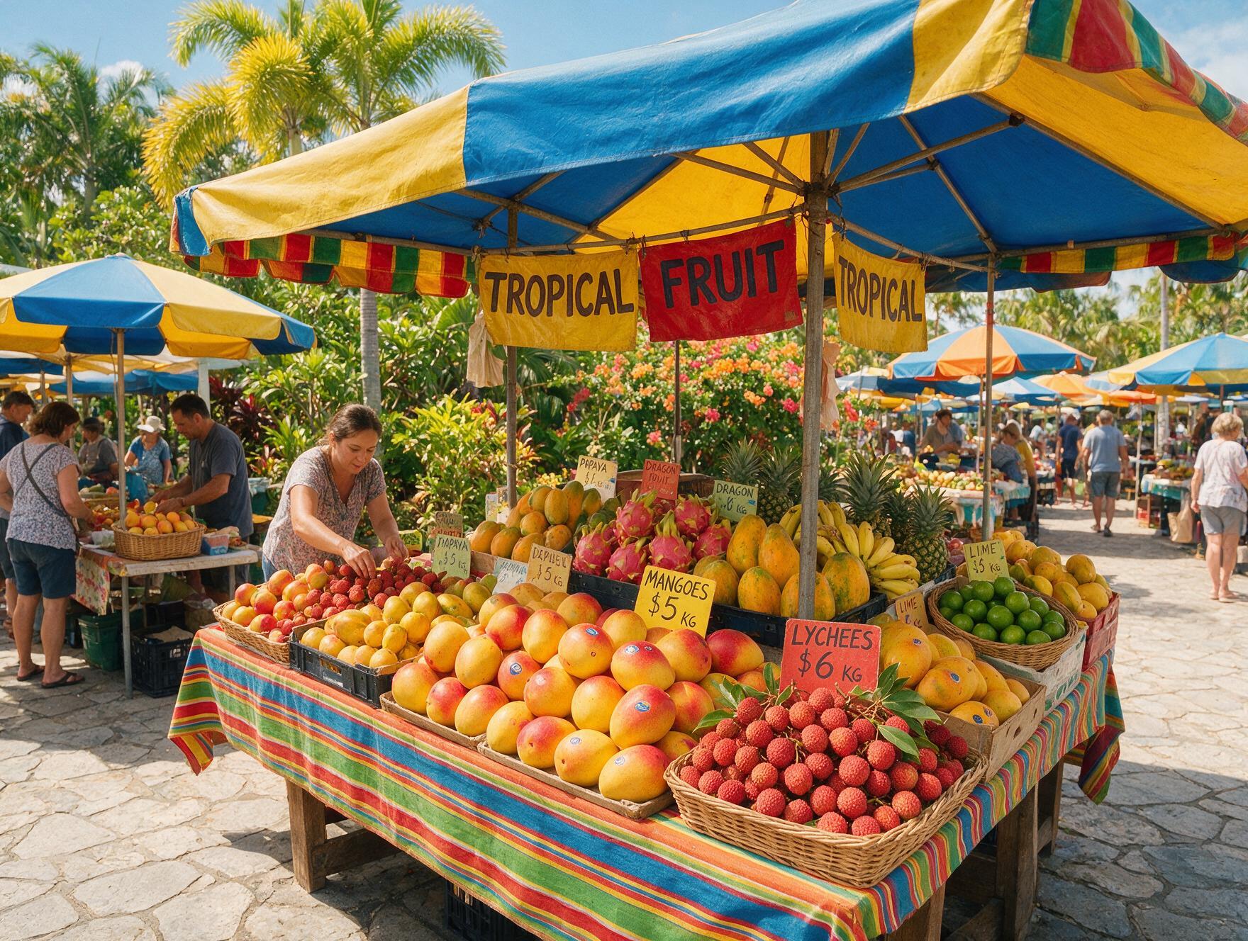 Fresh tropical fruit and produce stall at Rusty's Markets in Cairns