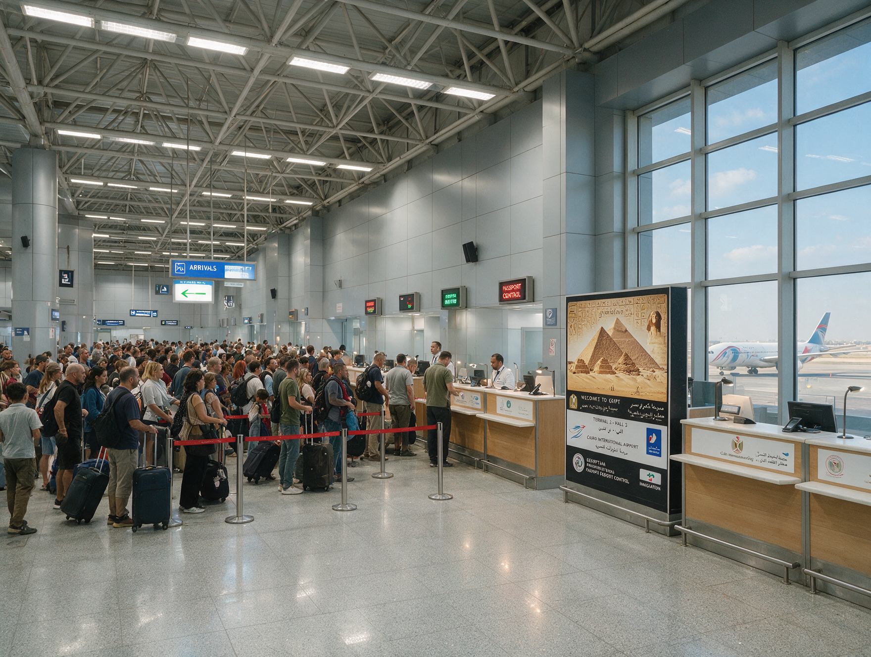 Cairo International Airport arrivals hall immigration counters