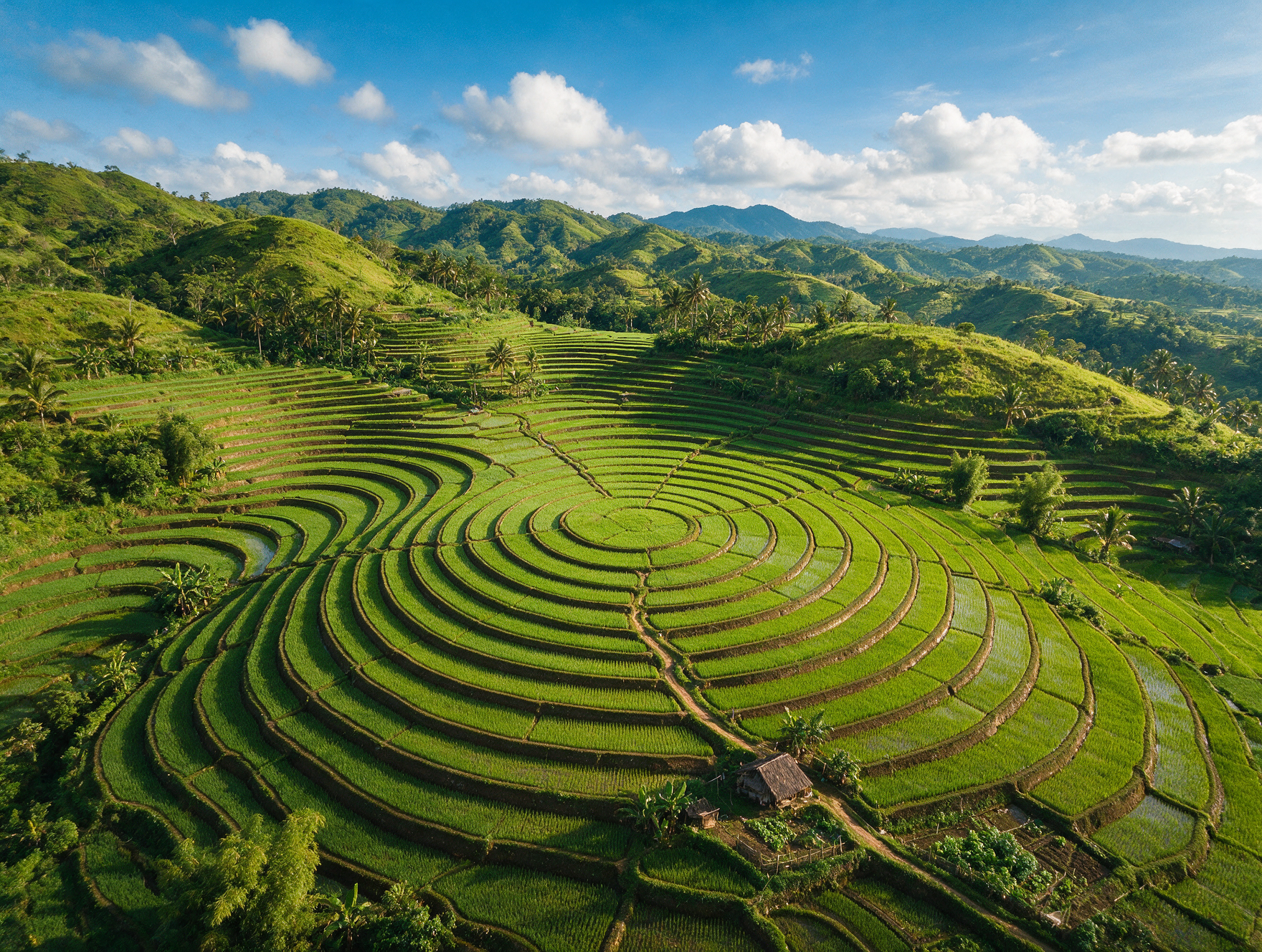 Spider-web patterned terraced rice fields near Cancar, Flores