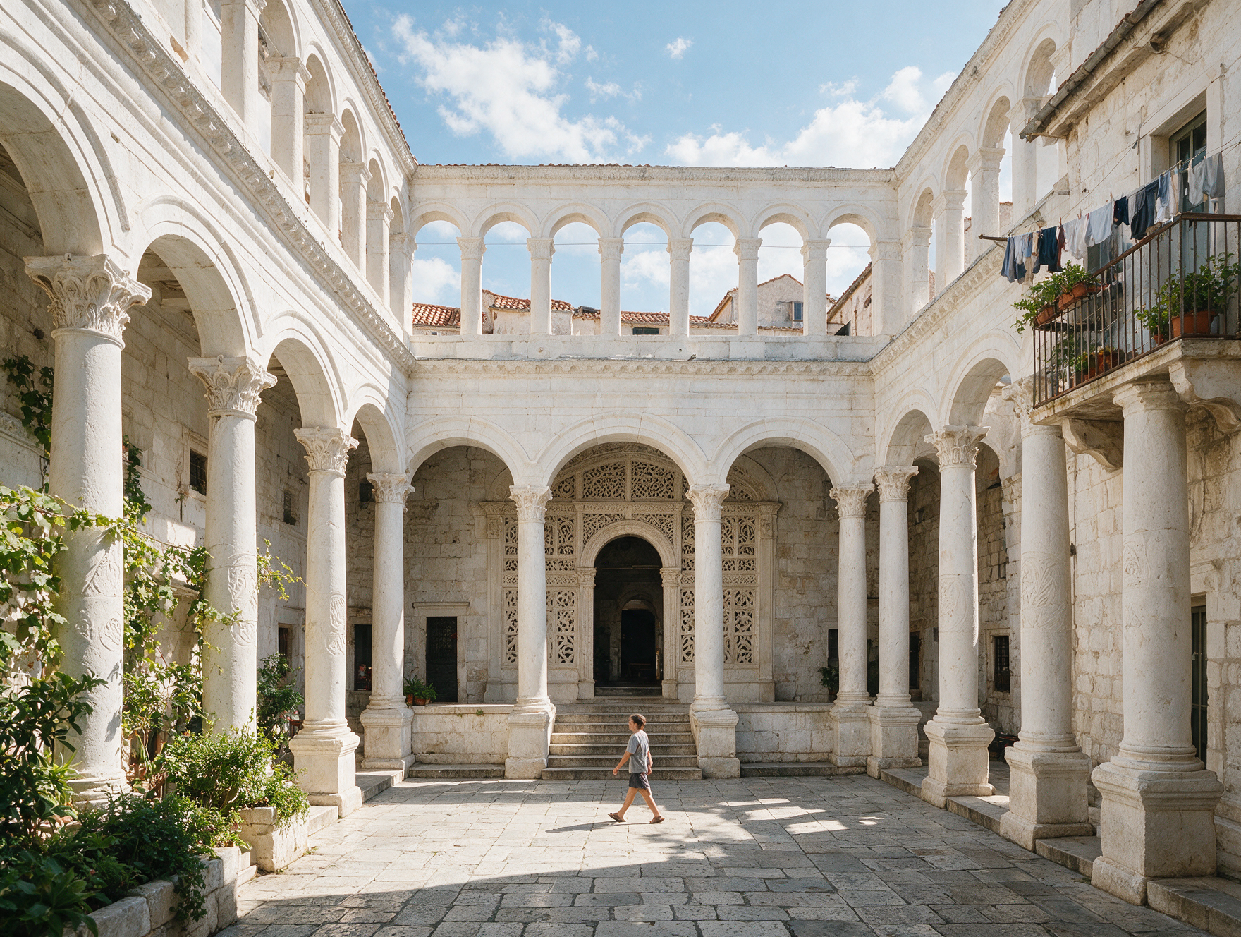 The Roman-era peristyle courtyard inside Diocletian's Palace in Split