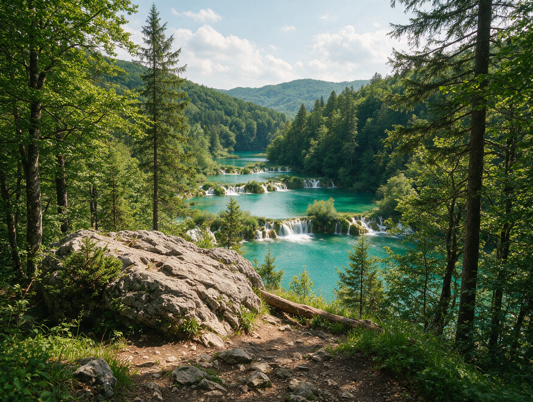 Hidden panoramic viewpoint outside Plitvice Lakes National Park overlooking the terraced turquoise lakes