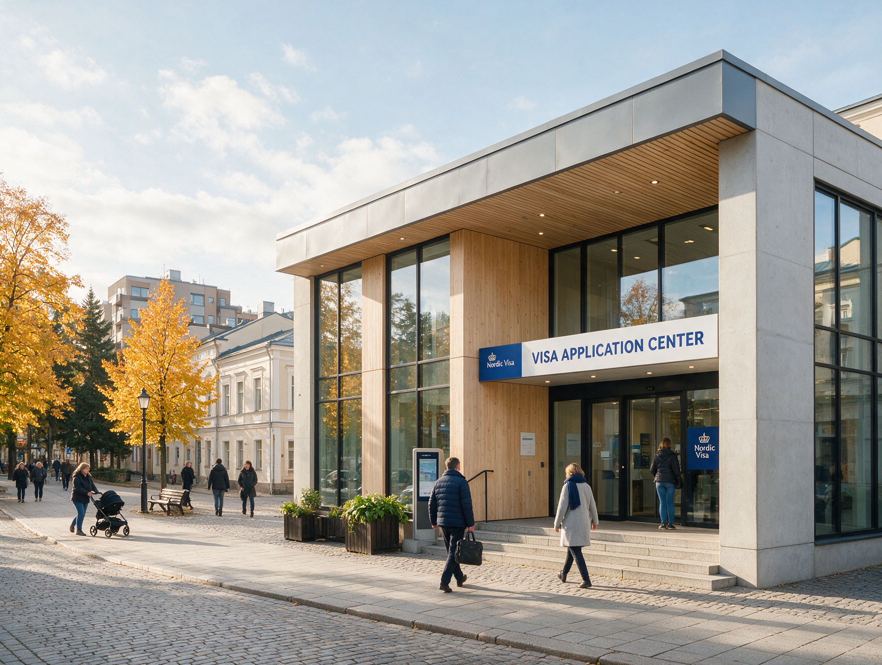 Exterior of a visa application center where Indian travelers submit Finland Schengen visa applications