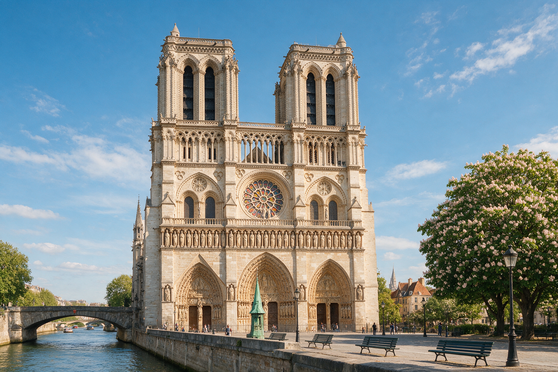 Notre-Dame Cathedral exterior in Paris during daytime