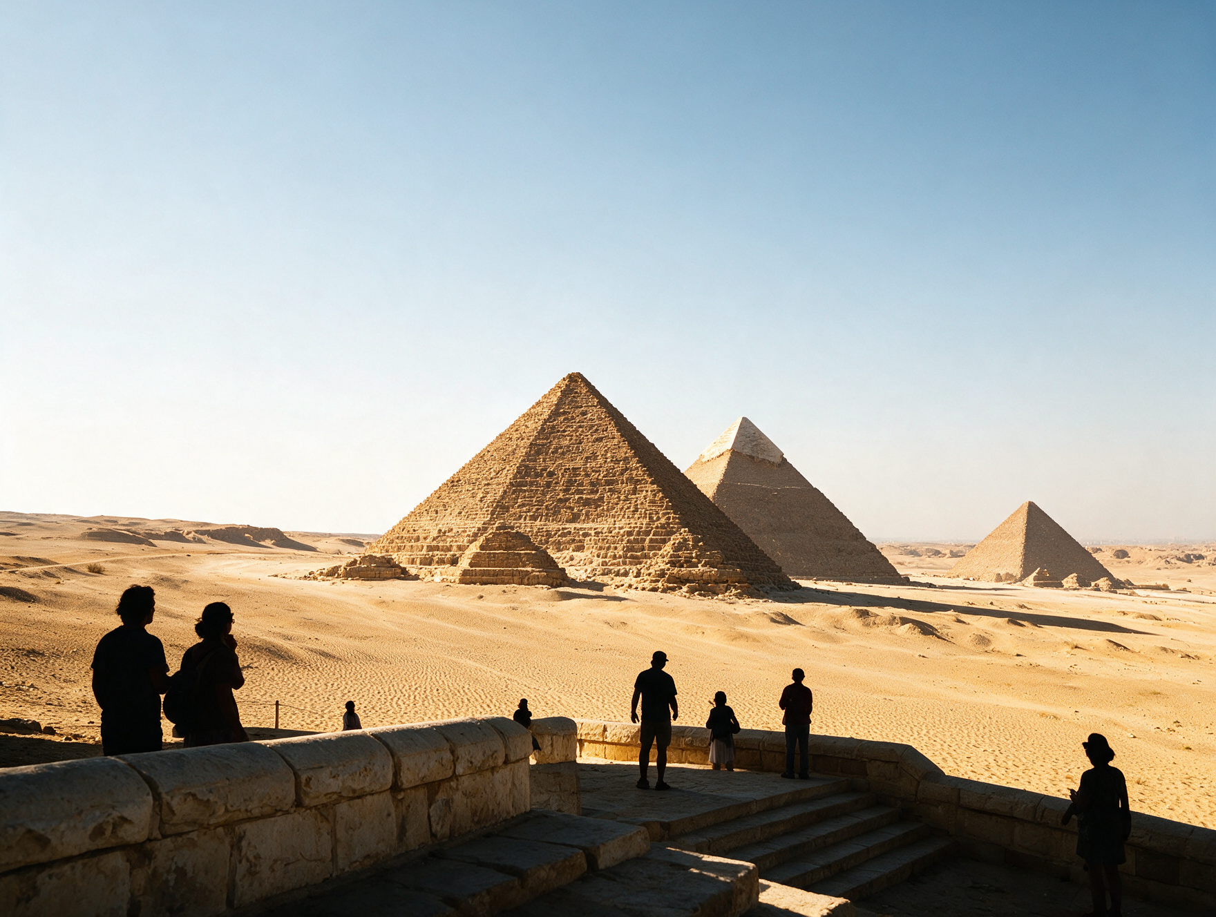 Public panorama viewpoint near Giza Egypt showing all three Great Pyramids together
