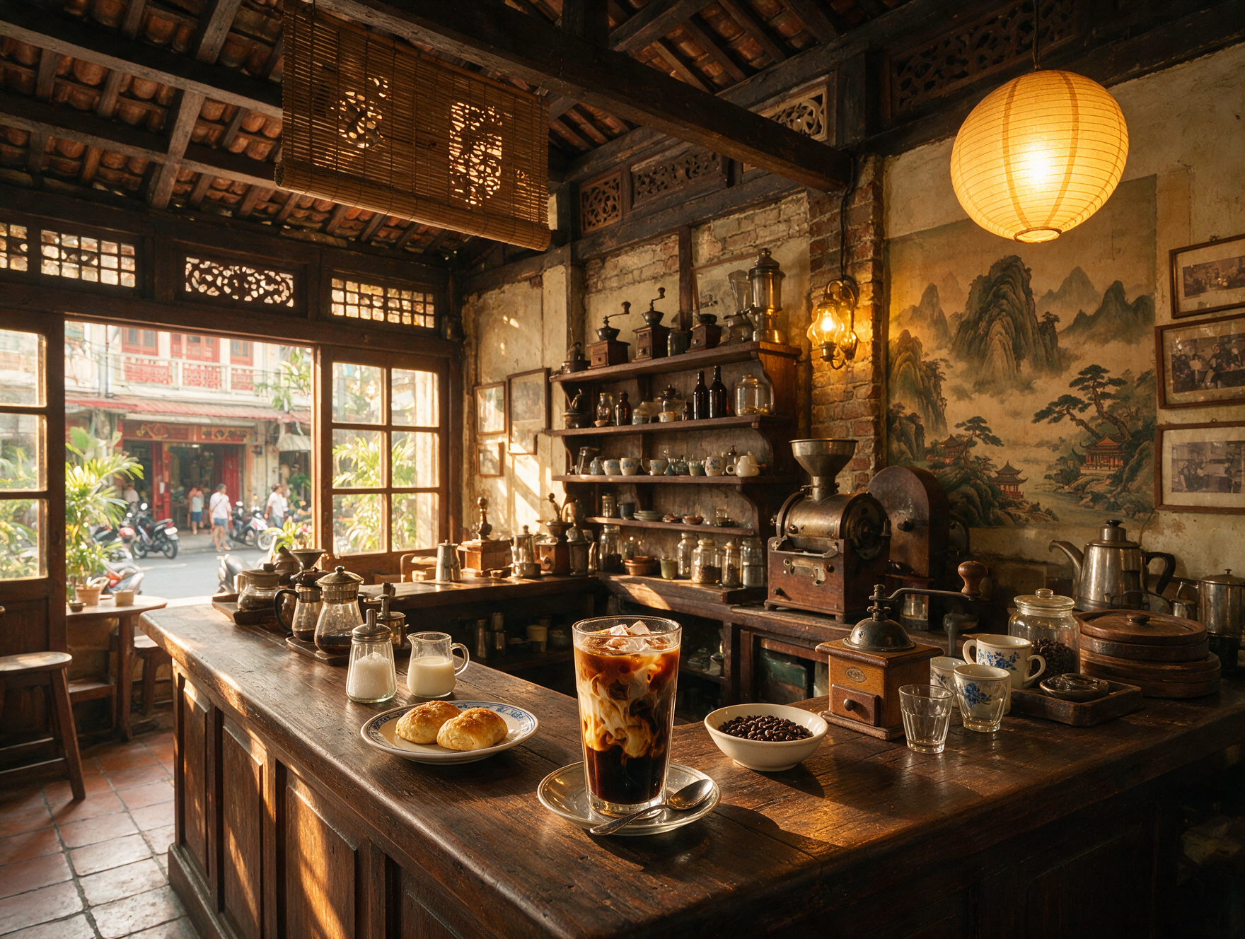 Traditional coffee shop in Glodok, Jakarta's Chinatown, serving iced coffee