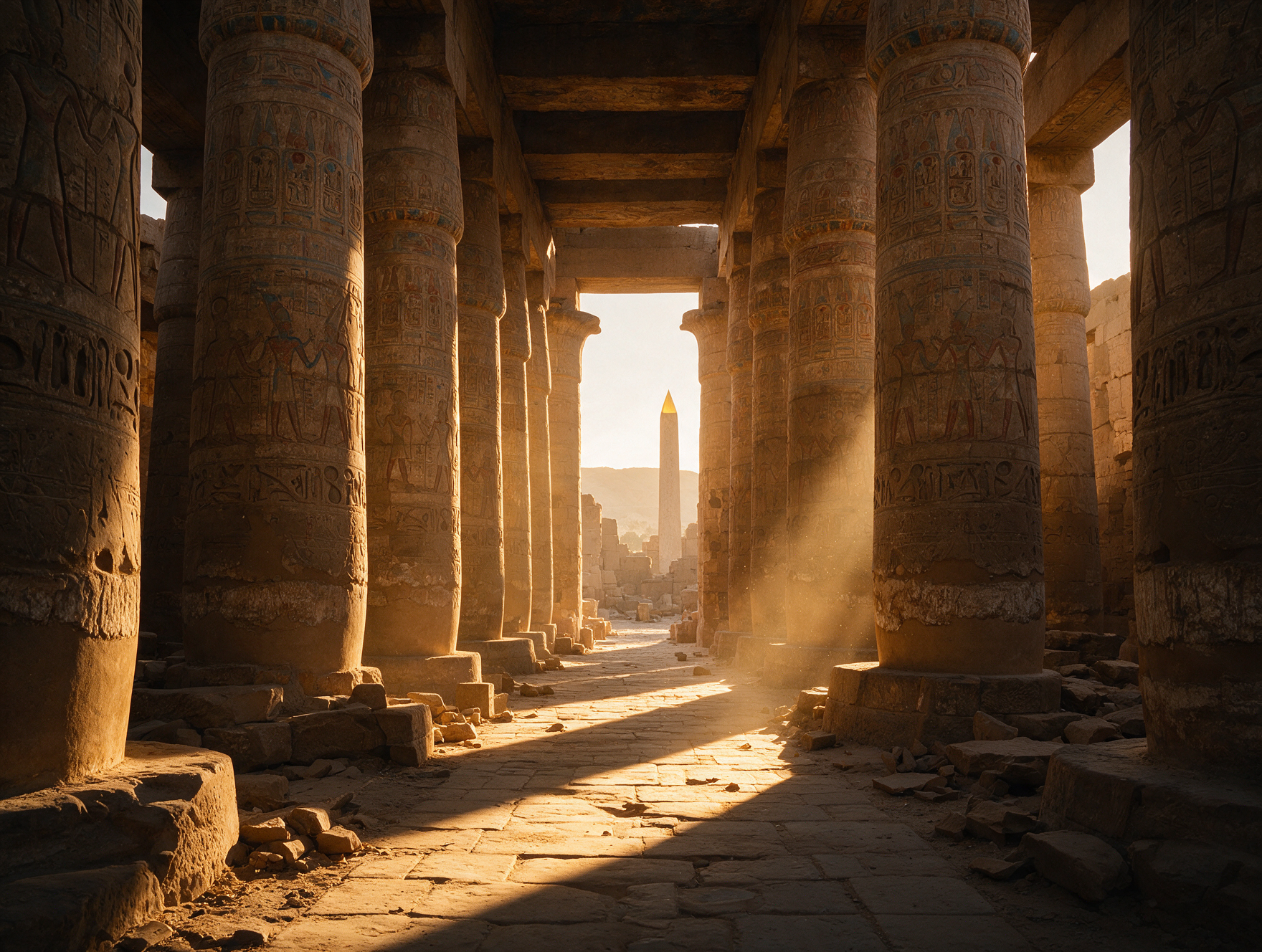 Karnak Temple hypostyle hall at early morning light