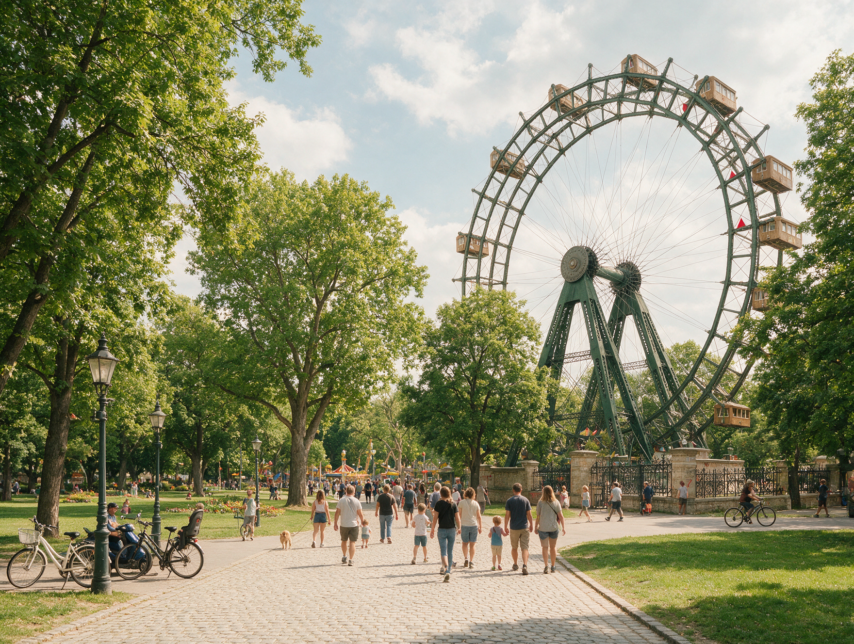 Prater park entrance in Vienna with the giant Ferris wheel in the background