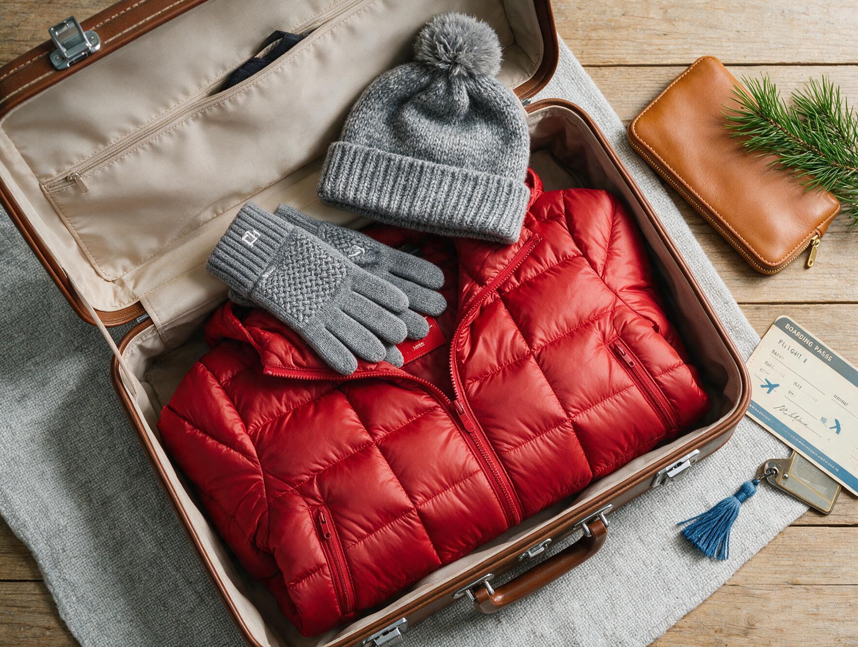Warm winter jacket and beanie packed for a Tasmania Australia trip