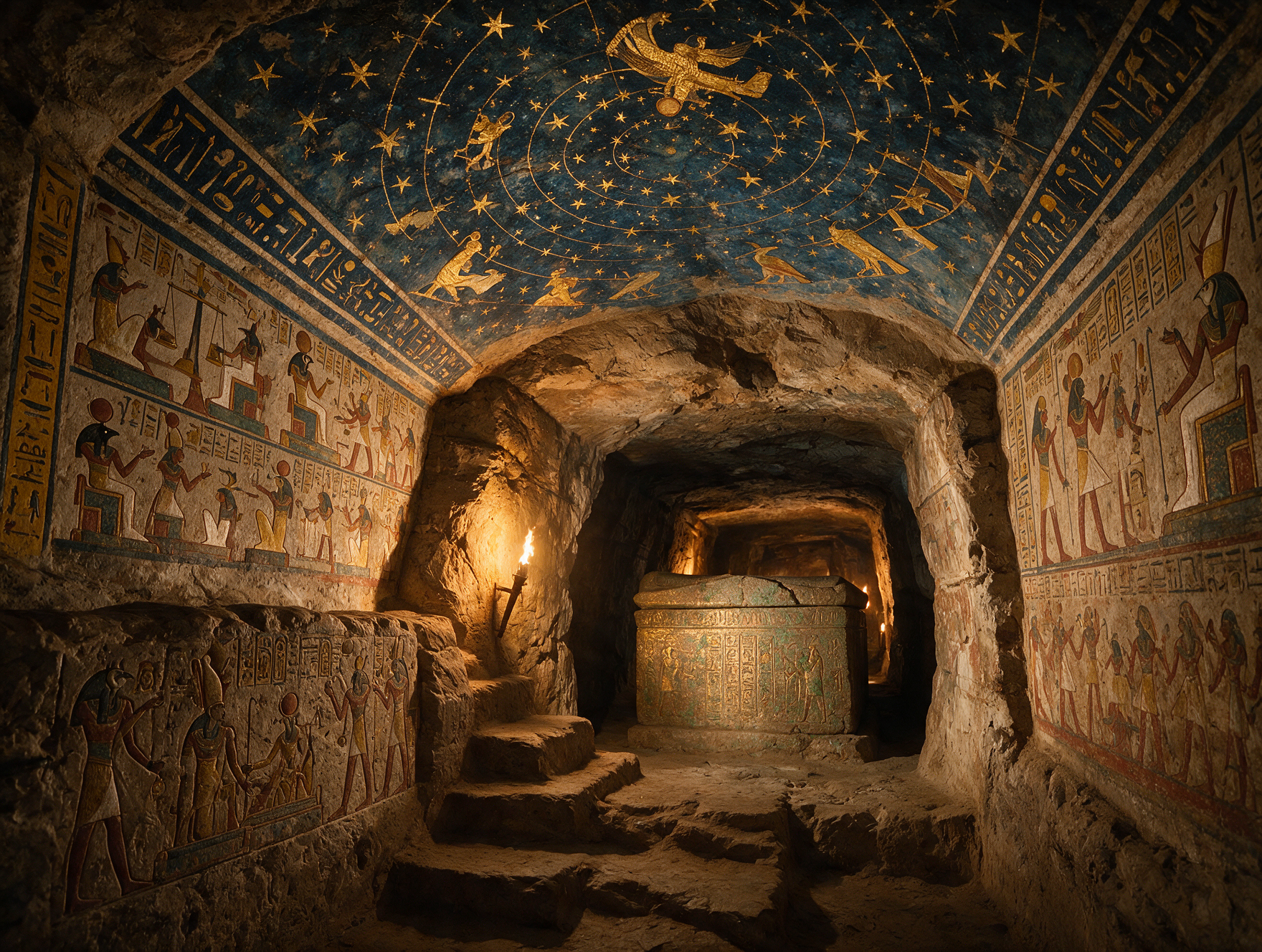 Painted astronomical ceiling inside a Valley of the Kings tomb
