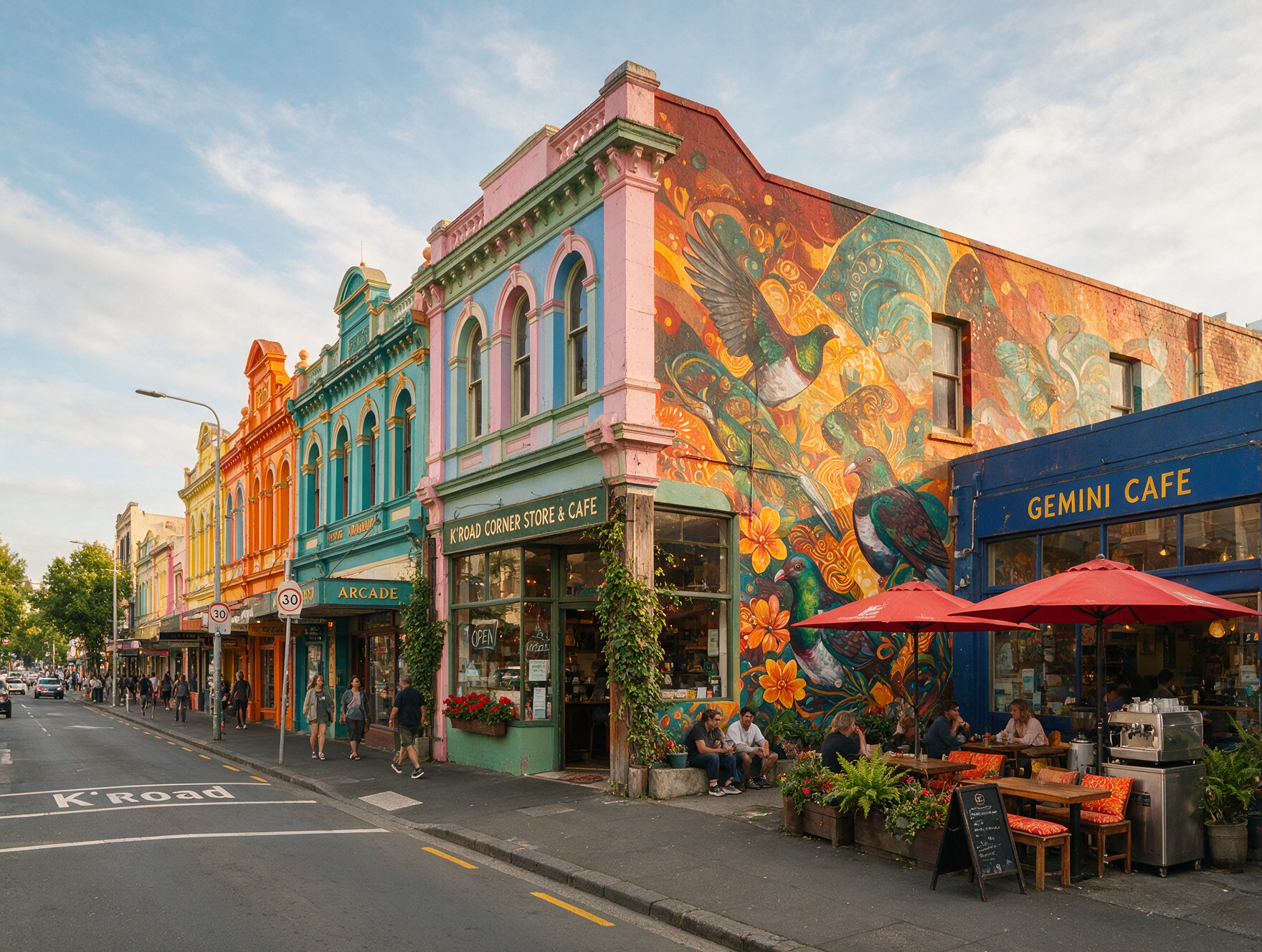 Colourful heritage shopfronts and street art along Karangahape Road K'Road in Auckland