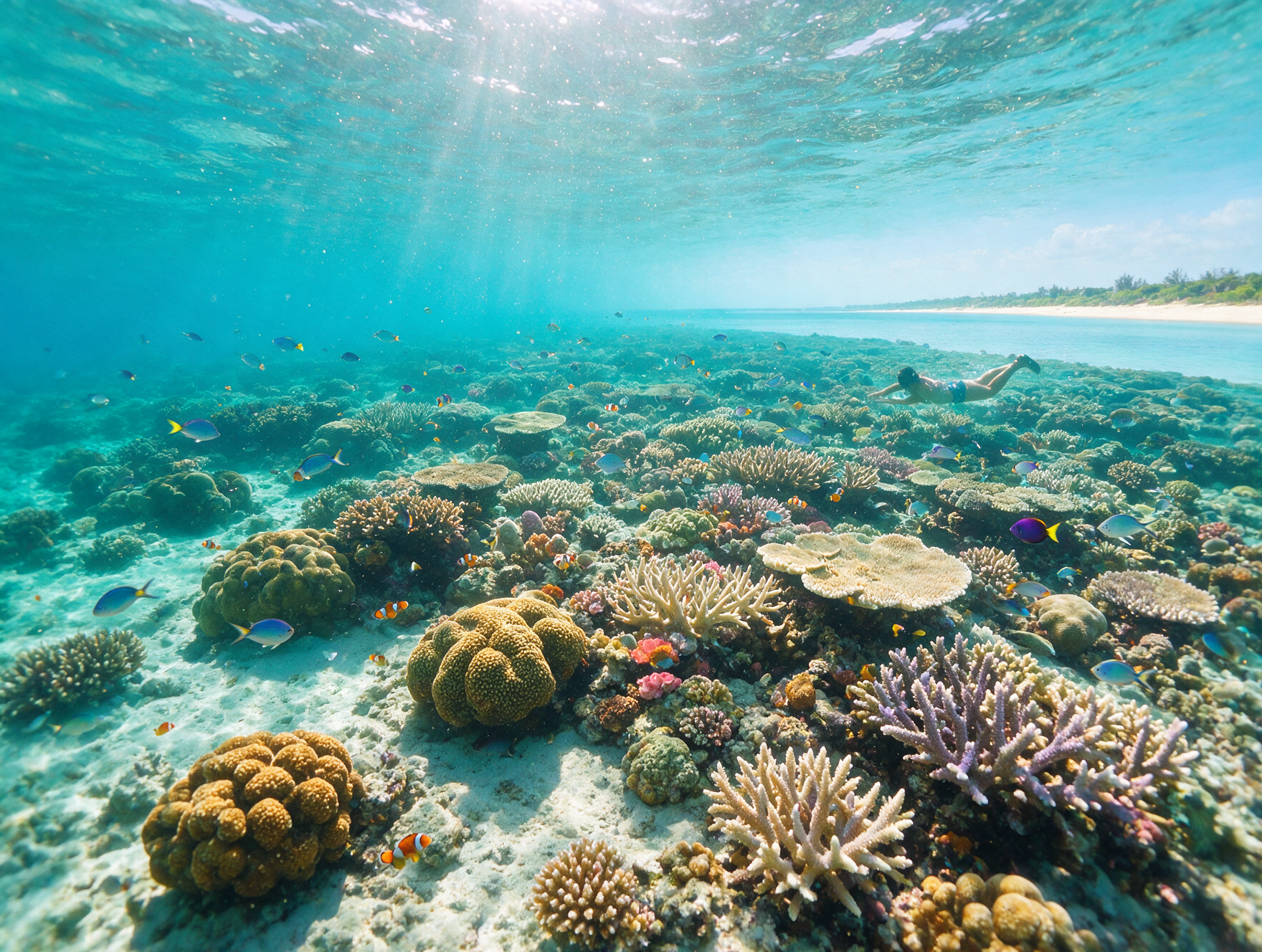 Snorkelling coral reef Diani Beach Kenya Indian Ocean underwater tropical fish