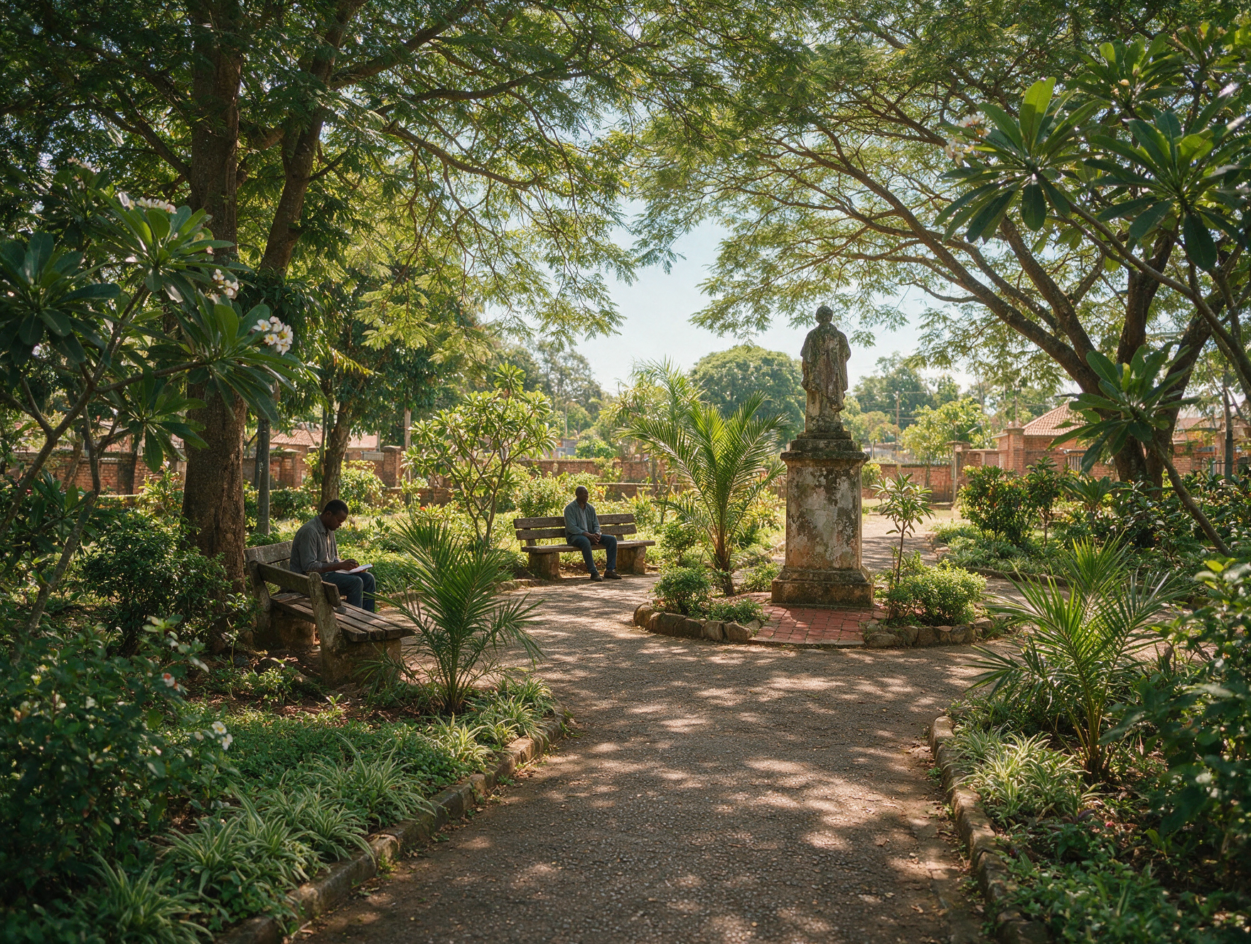 Jeevanjee Gardens, a free public park in central Nairobi, with the historic statue pedestal