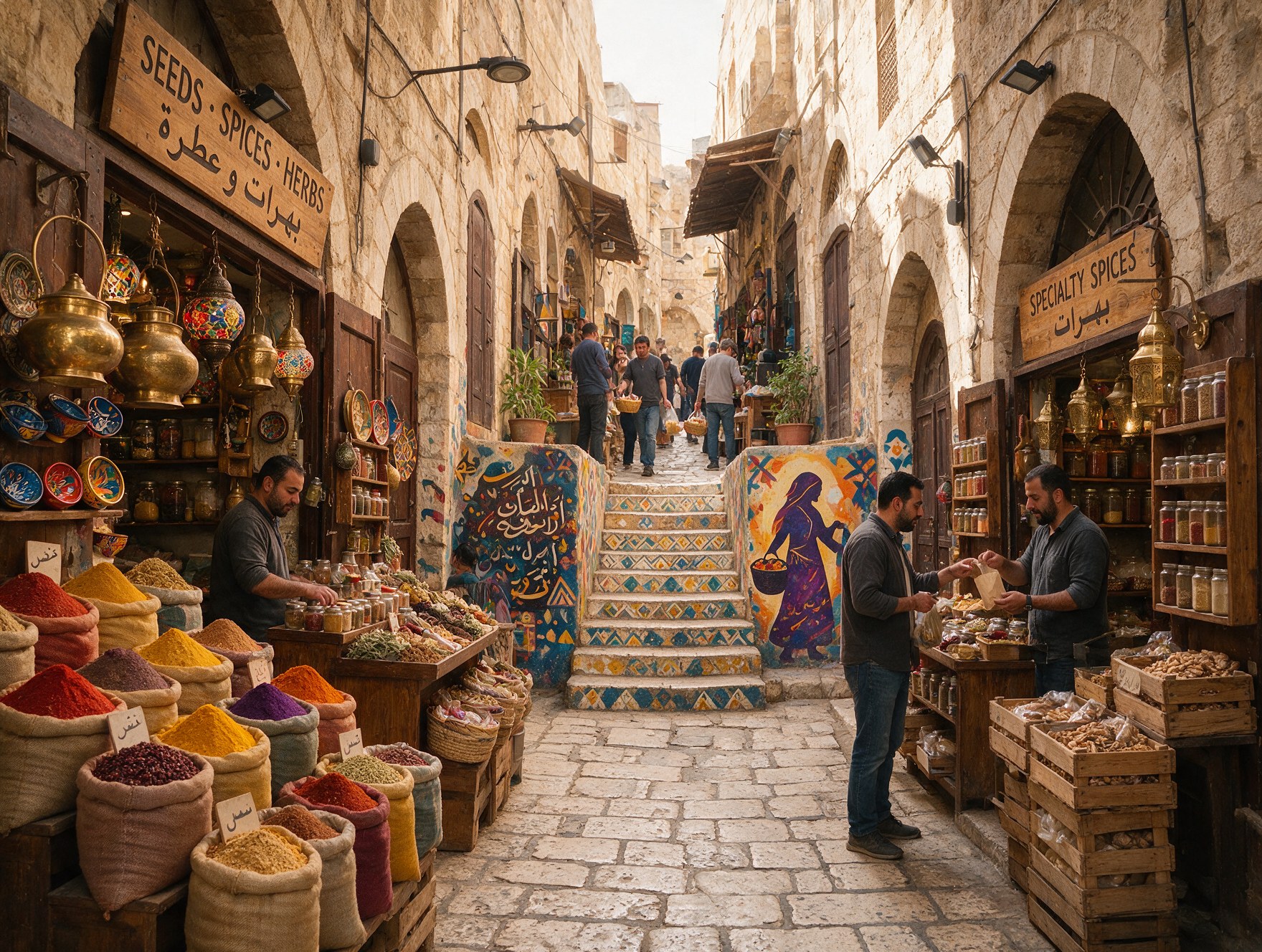 A colorful alley with street art in Al Balad, downtown Amman, Jordan