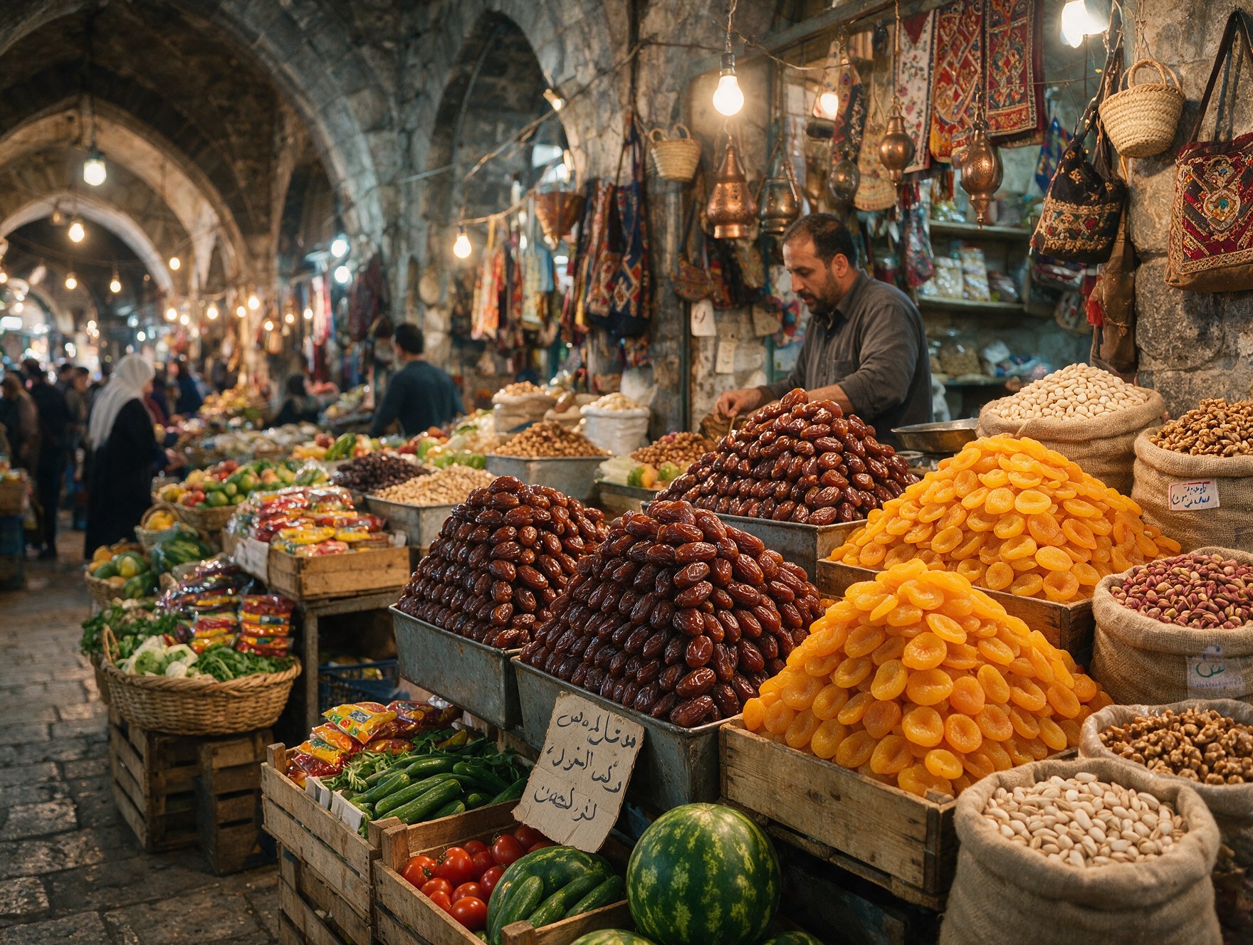 A fruit and date market stall in an Amman Jordan souk