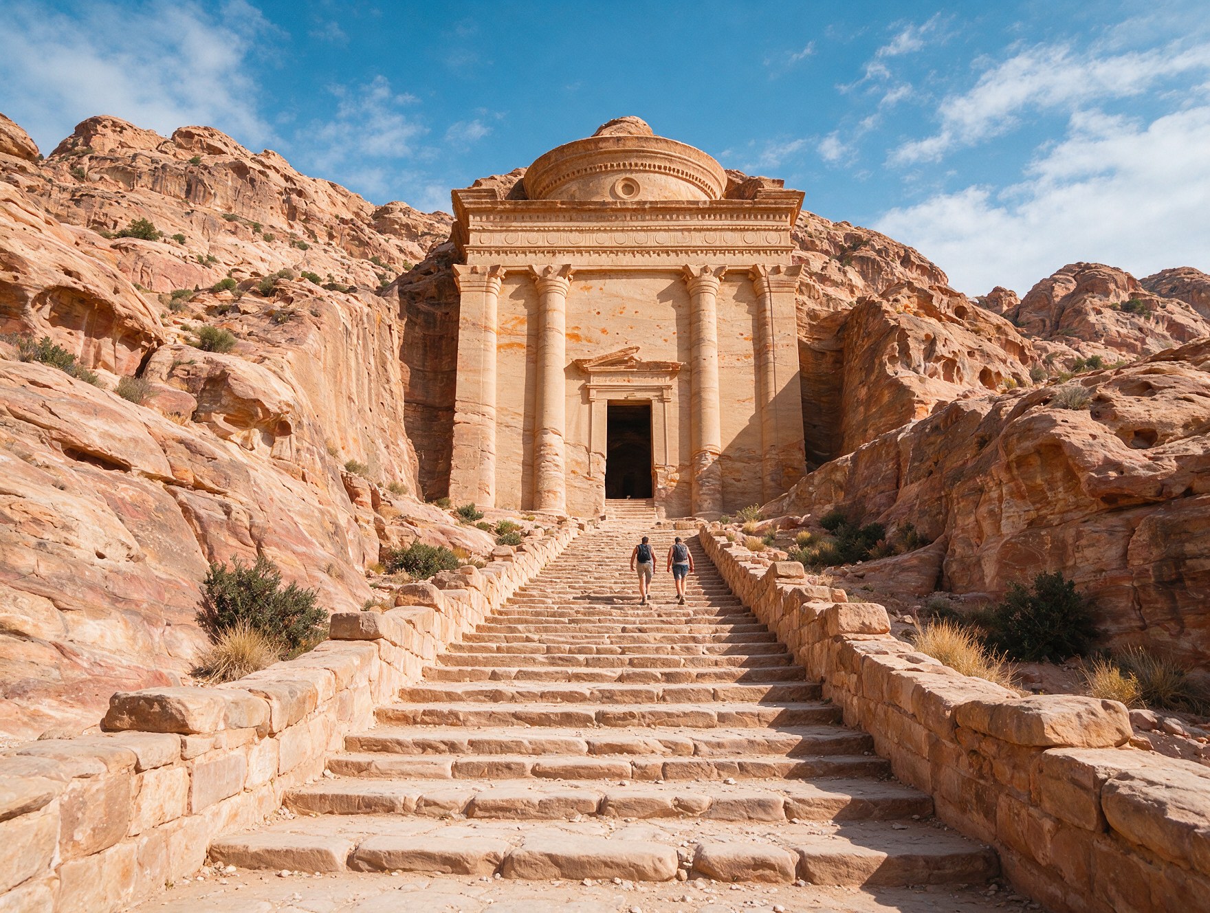 The Monastery (Ad-Deir) in Petra Jordan at the top of a long rock-cut staircase