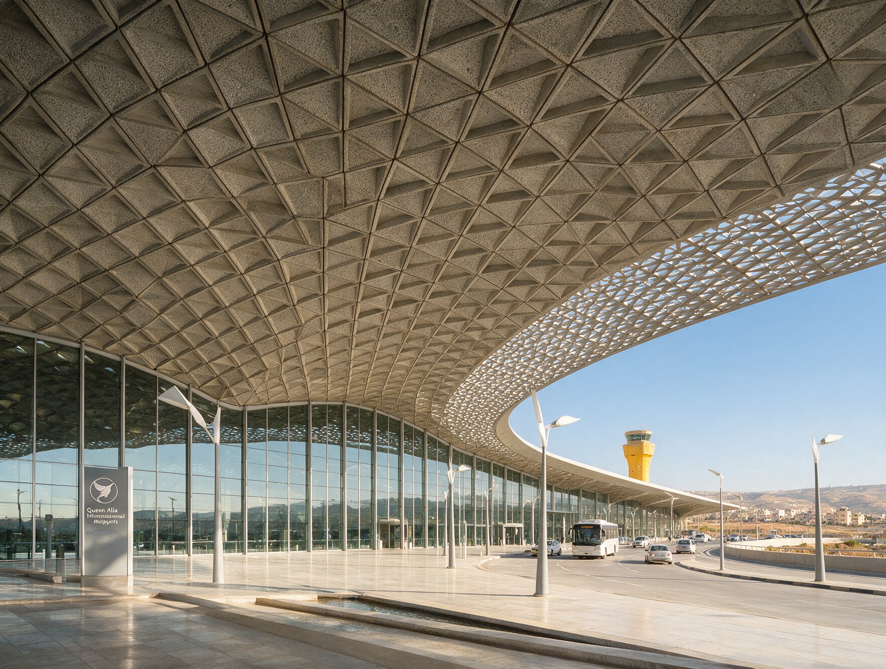 Exterior of Queen Alia International Airport terminal near Amman, Jordan