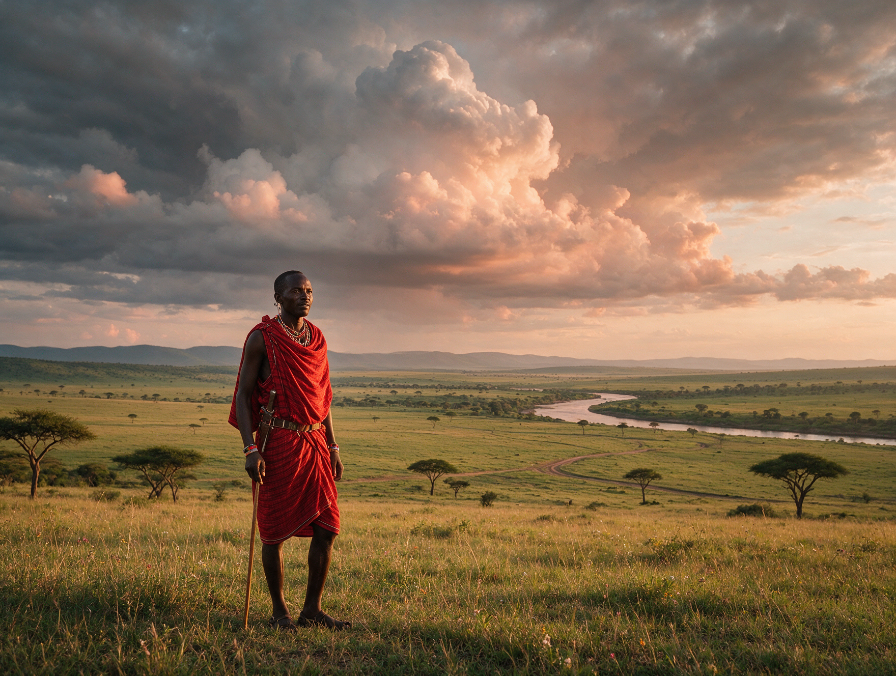 Maasai elder traditional red shuka attire Mara North Conservancy Kenya
