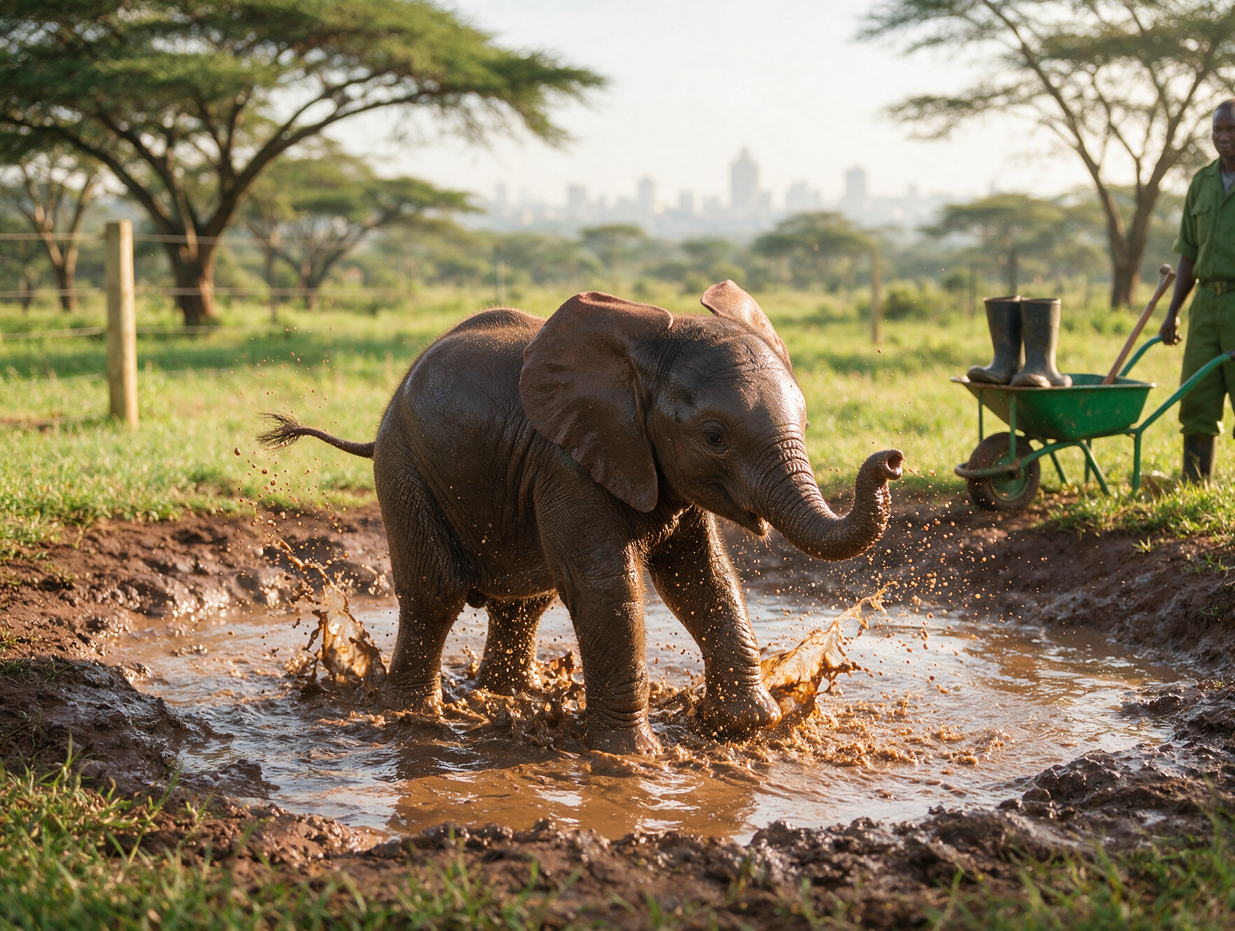 Baby elephant with keeper David Sheldrick Wildlife Trust Nairobi Kenya