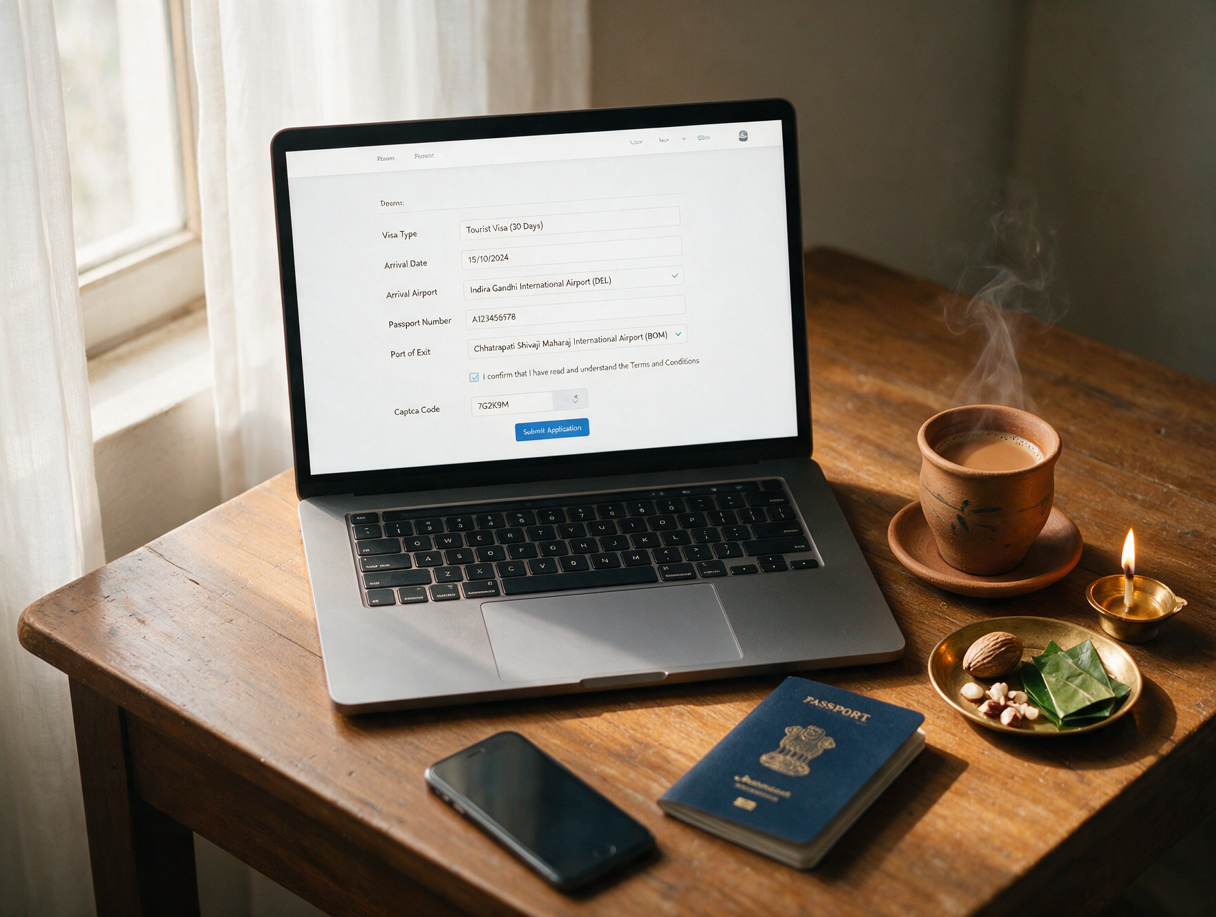 Indian traveler filling out the Kenya eTA application online at home